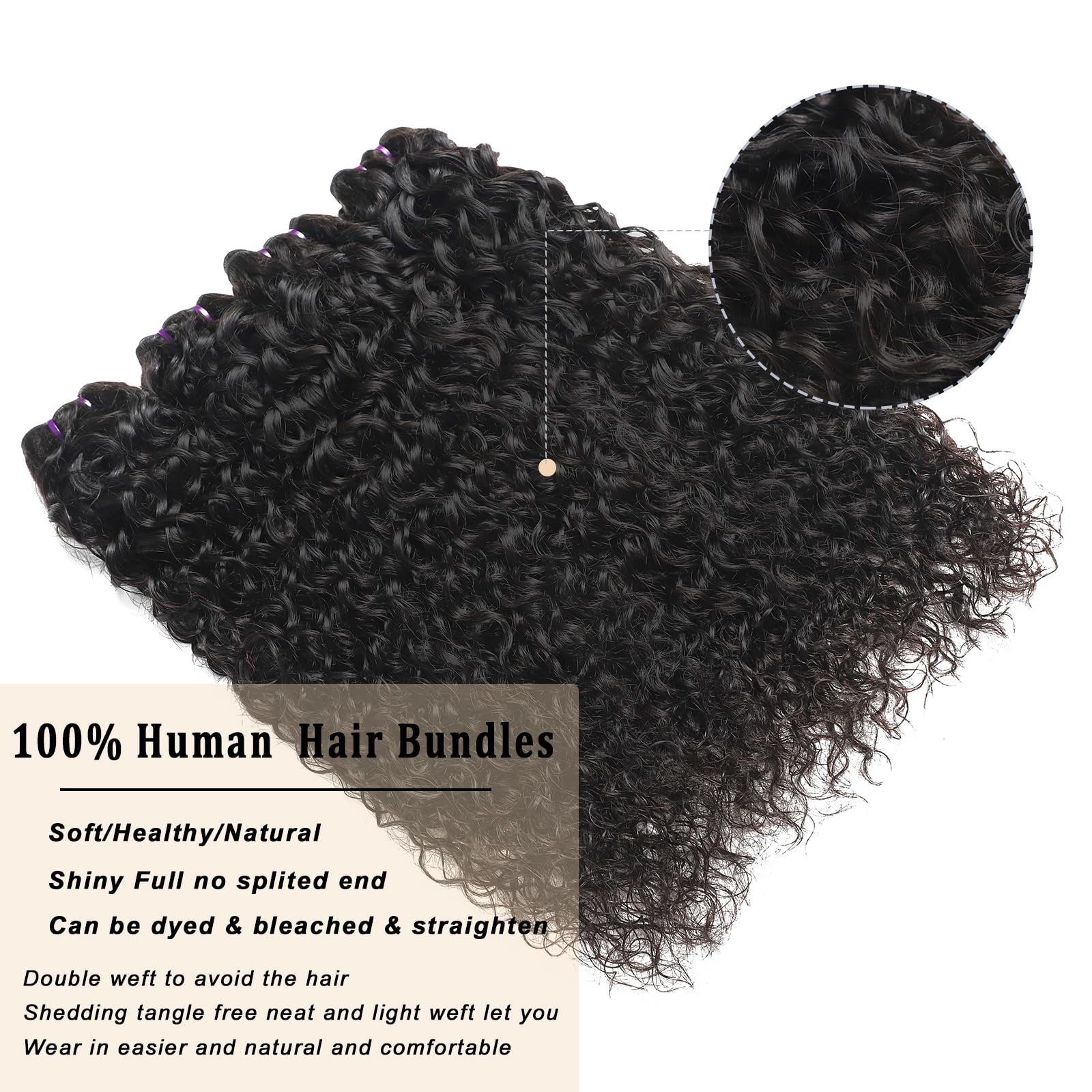 20 Inch Brazilian Virgin Remy Human Hair Bundles - Water Wave 3 Bundles 16A 100% Unprocessed Natural Black Hair Extensions for Styling & Volume | Perfect for Daily Wear, Parties & Special Occasions