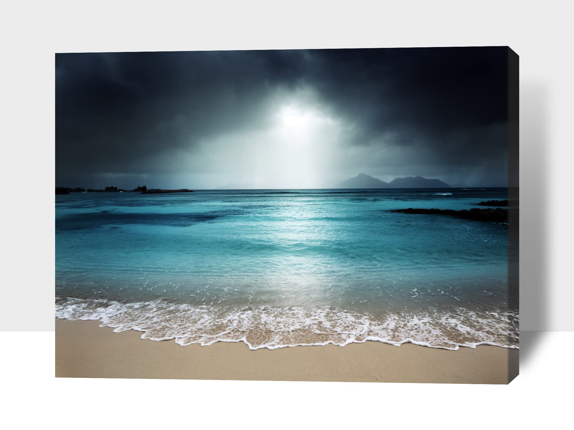 GUTTATY Large Moonlight Beach Canvas Wall Art - Coastal Ocean Painting for Living Room Decor, Framed Seascape Canvas Print (32x48 Inches) - Perfect for Beach House, Bedroom & Office Wall Decoration