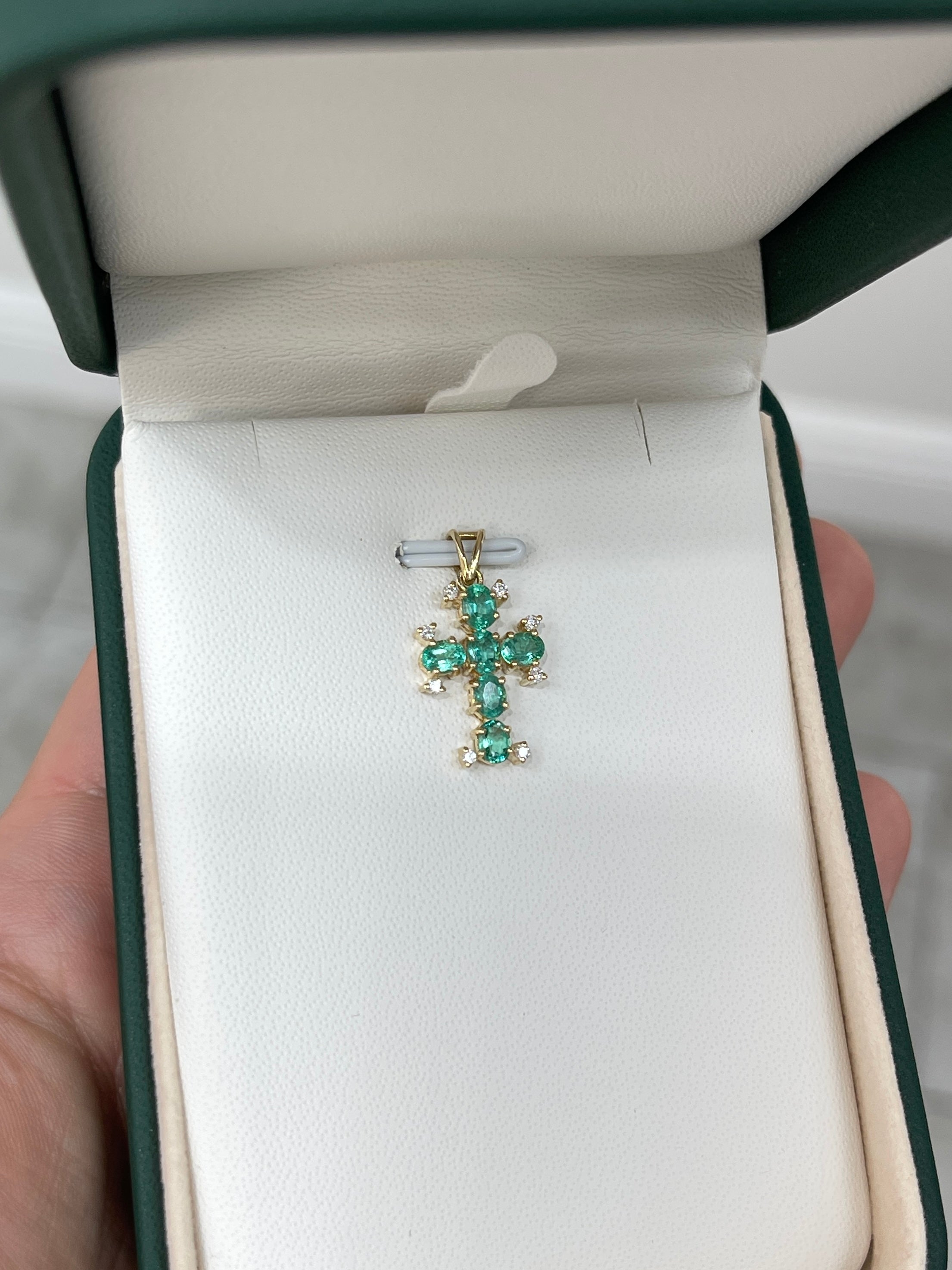 1.05tcw Oval Emerald & Diamond Cross Pendant in 14K Gold - Elegant Jewelry Gift for Women, Perfect for Christmas, Birthday & Anniversary Celebrations