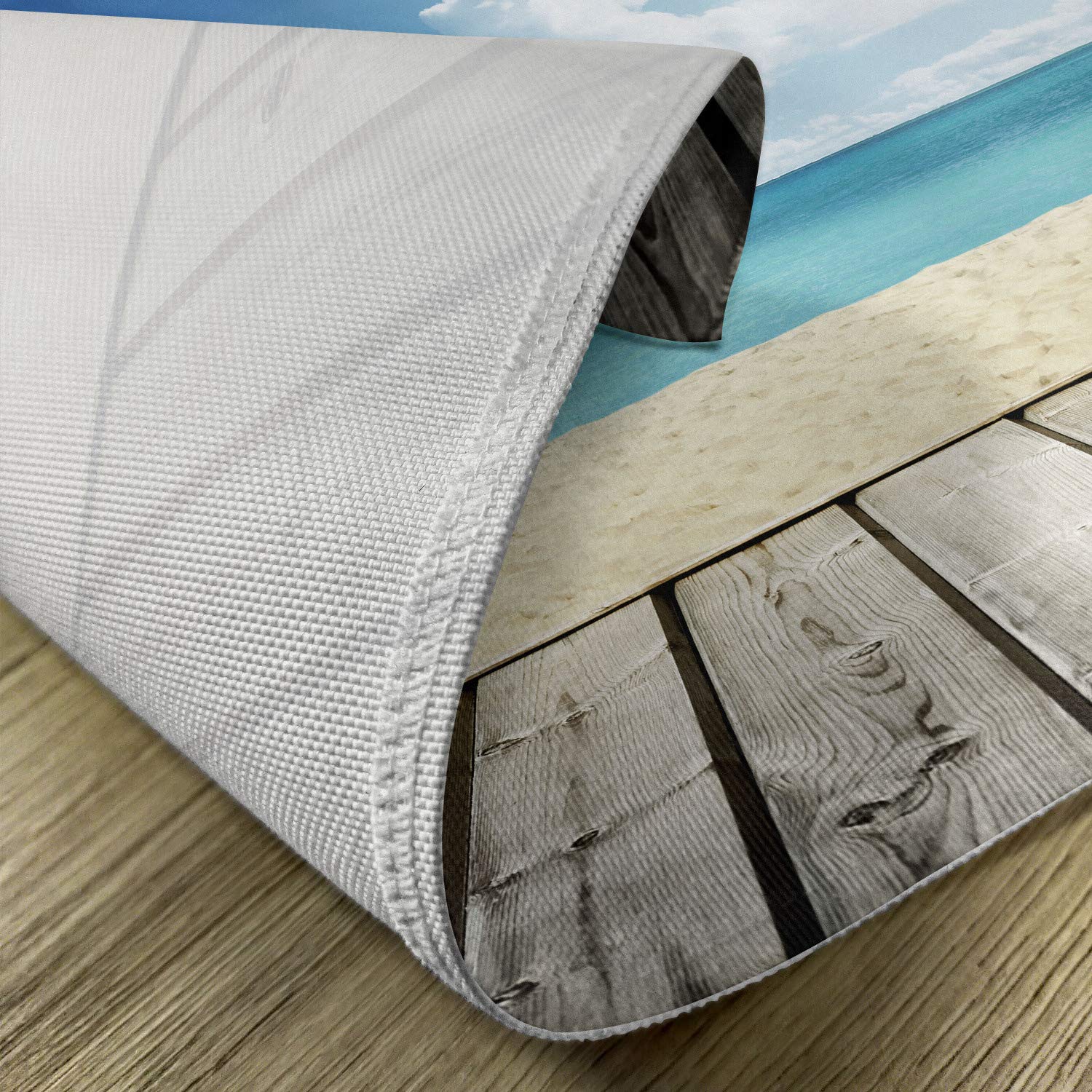 Ambesonne 4-Piece Tropical Beach Placemats Set - Wooden Pier with Sky Landscape Summer View - Washable Fabric Table Mats for Dining Room & Kitchen Decor (Cream, Turquoise, White) - Perfect for Beach-Themed Parties, Summer Dining, and Coastal Home Decor