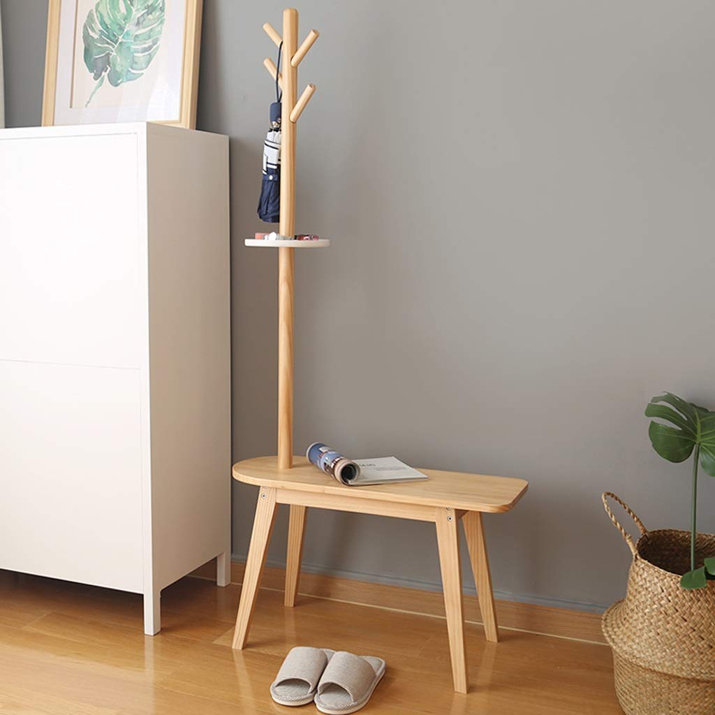 Modern Wooden Coat Rack with Shoe Bench & Storage - Free Standing Entryway Organizer with 4 Hooks for Jackets, Hats & Accessories - Perfect for Bedroom, Hallway & Mudroom Organization