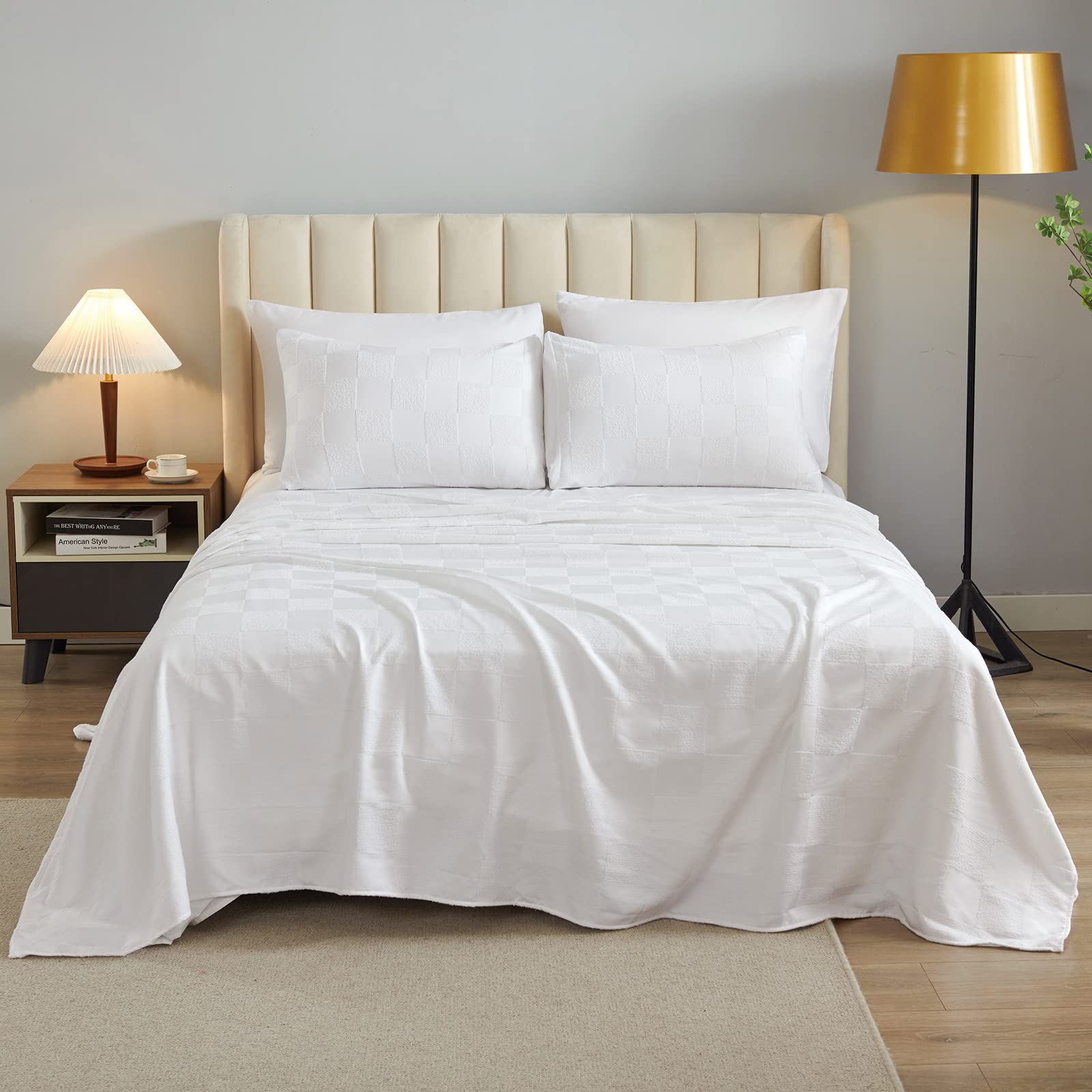 White King Size Comforter Set - 7 Piece Tufted Bed in a Bag with Ultra Soft Comforter, Sheets & Pillowcases | Luxury Hotel Style Reversible Bedding for Master Bedroom & Guest Room