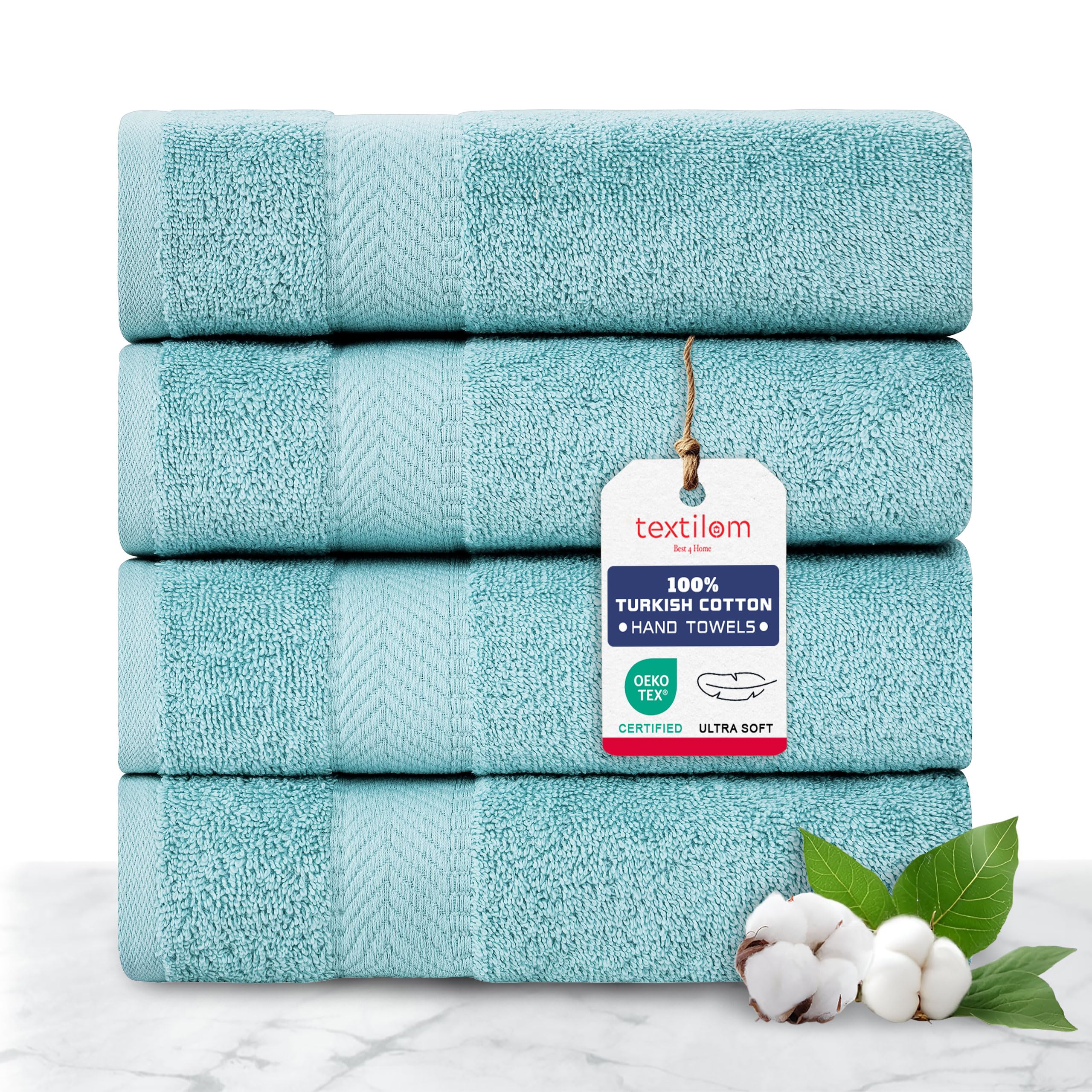 Luxury 100% Turkish Cotton Bath Towel Set of 4 - Ultra Soft, Highly Absorbent & Quick Dry - 27x54 Inches Spa & Hotel Quality Towels for Bathroom - Aqua Color - Perfect for Home, Gym, Beach & Guest Use