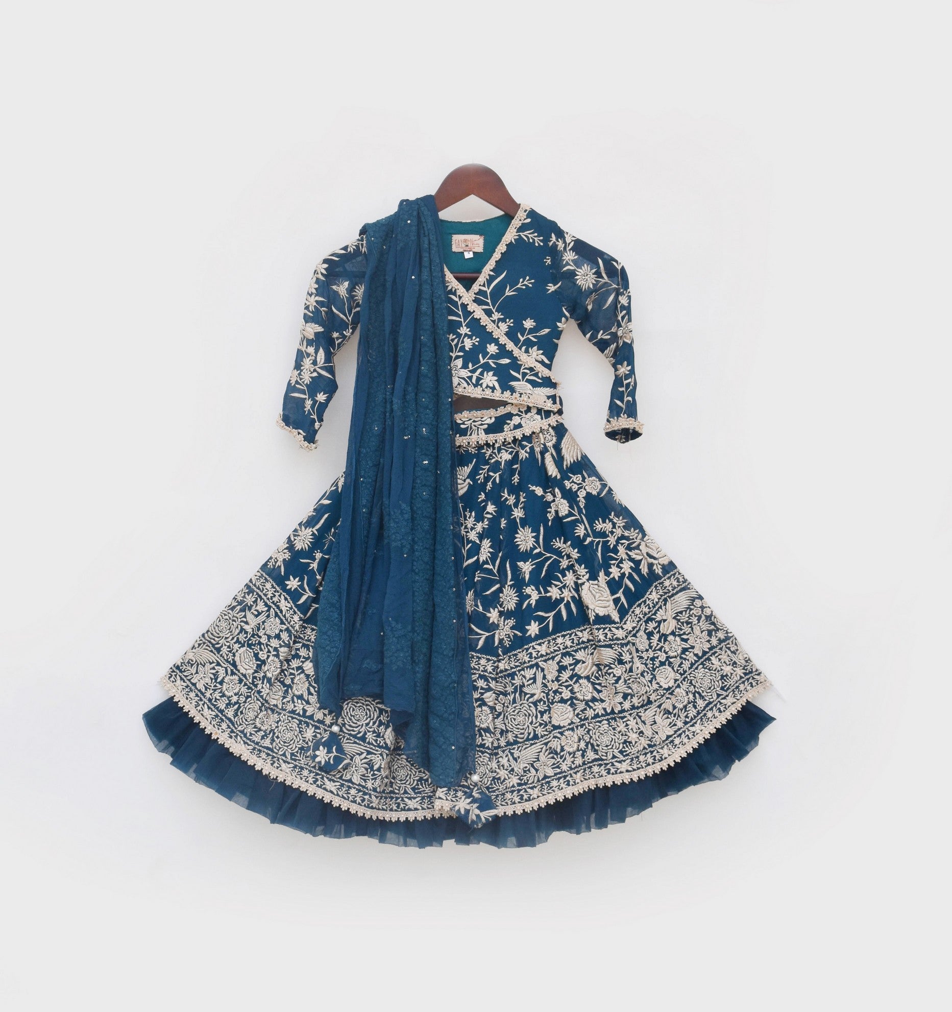 Pre Order: Teal Blue Parsi Work Lehenga Choli - Elegant Indian Bridal Wear for Weddings & Festive Occasions