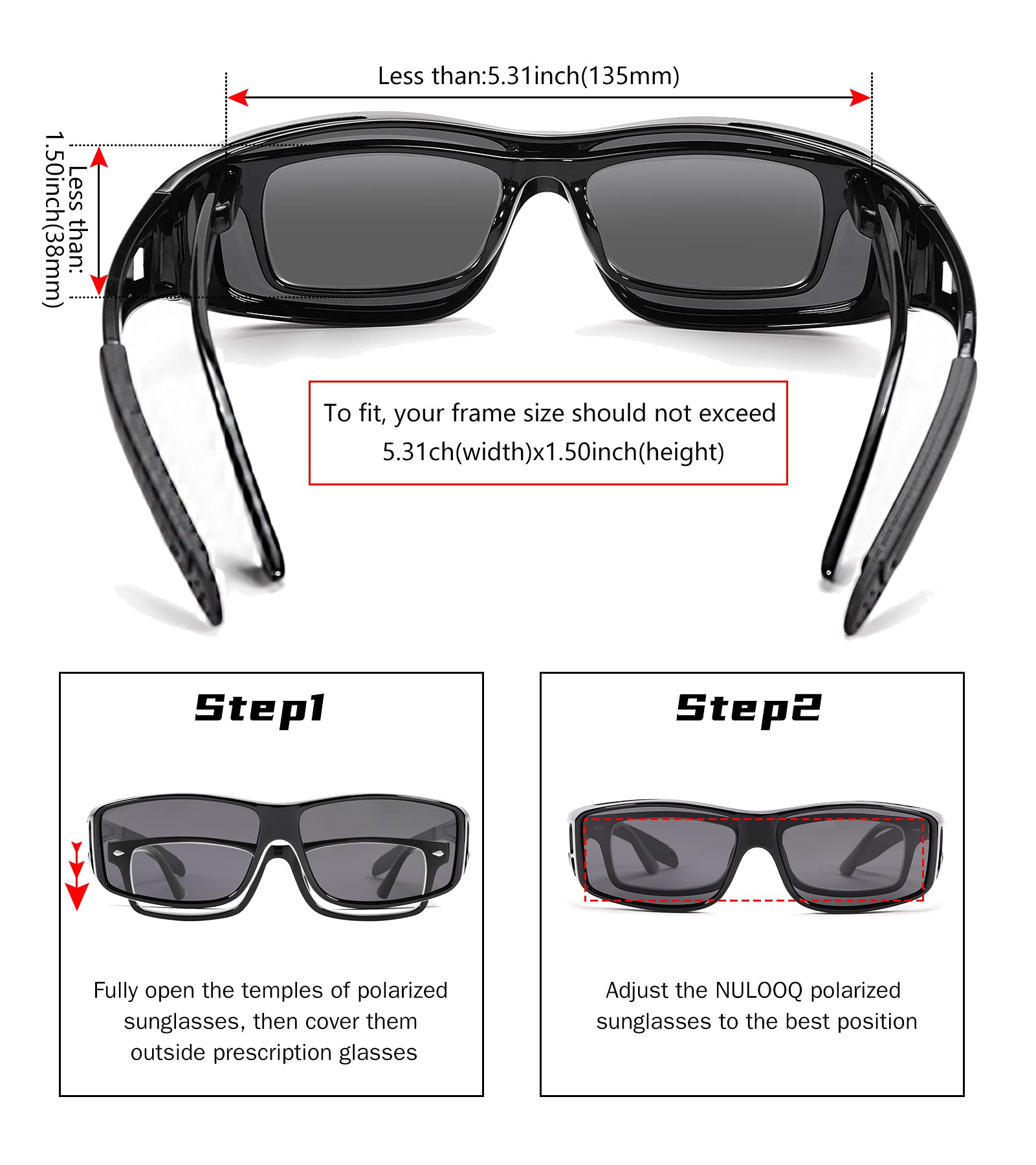 NULOOQ Polarized Sunglasses for Over Prescription Glasses - UV Protection Wrap Around Fit for Men & Women | Perfect for Driving, Outdoor Sports & Daily Wear