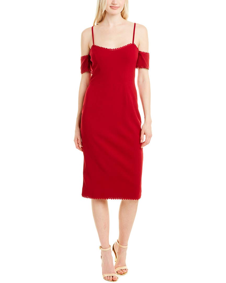 Dress the Population Women's Adrian Cold Shoulder Midi Sheath Dress - Elegant Cocktail & Party Wear for Weddings, Dinners & Special Occasions