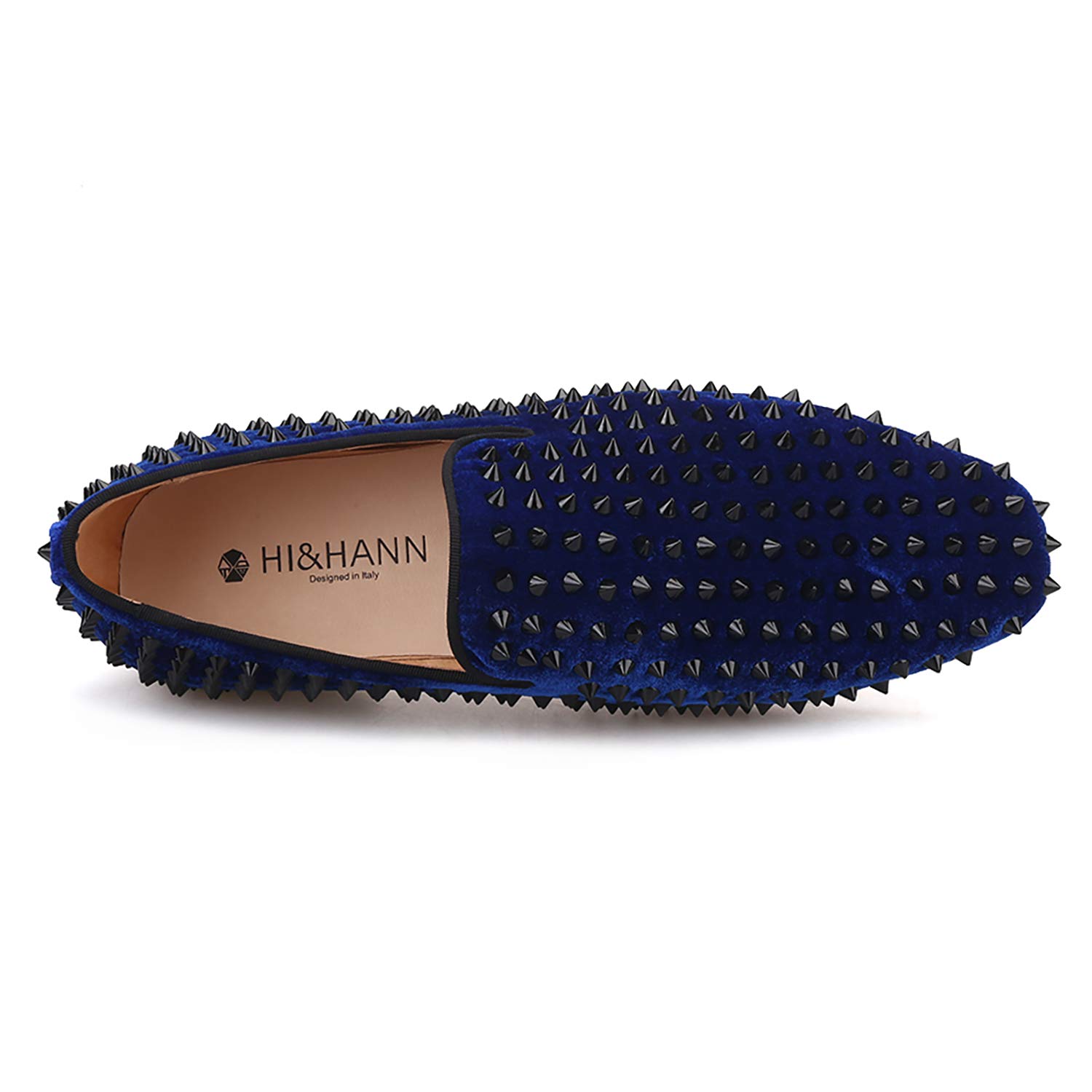 Royal Blue Velvet Men's Loafers with Spikes - Slip-On Dress Shoes for Smoking Slippers & Formal Occasions - Comfortable Men's Flats for Weddings, Parties & Evening Events