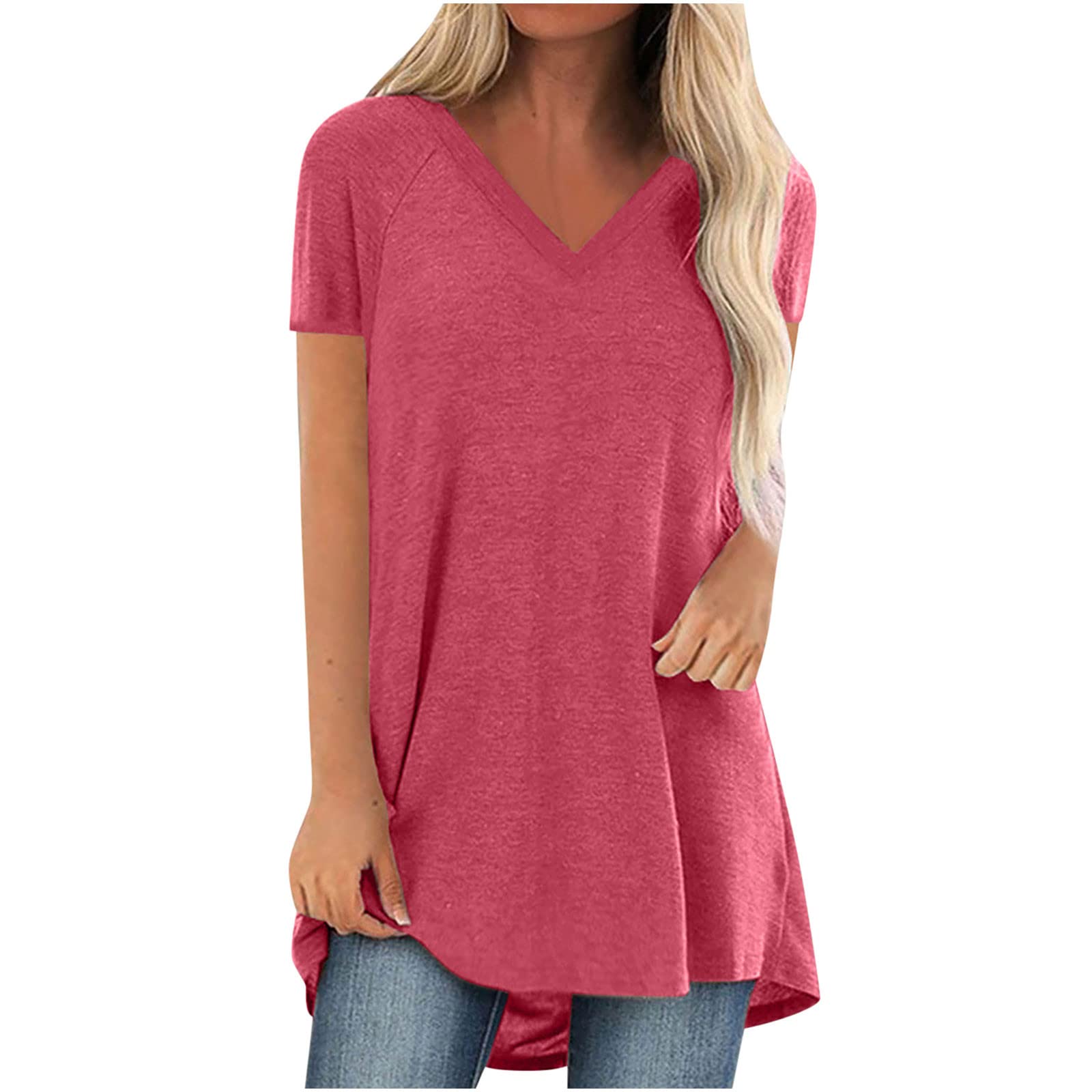 2024 Women's Summer Tops - Trendy Casual Short Sleeve Crew Neck T-Shirts | Lightweight Loose Fit Blouses & Dressy Solid Color Tops for Everyday Wear, Beach Outings & Office Casual