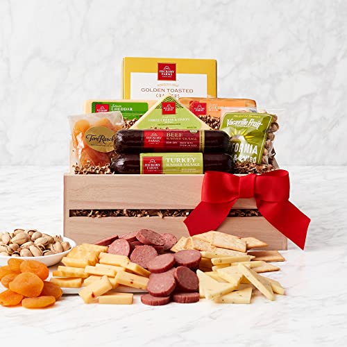 Premium Gourmet Meat and Cheese Gift Basket - Assorted Sausages, Artisan Cheeses, Dried Fruits & Nuts | Perfect for Holidays, Corporate Gifts & Special Occasions | The Gift Basket Gallery