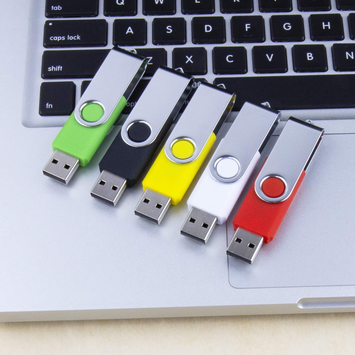 5-Pack 4GB USB Flash Drives with Lanyards - Metal Swivel Thumb Drives for Office & School