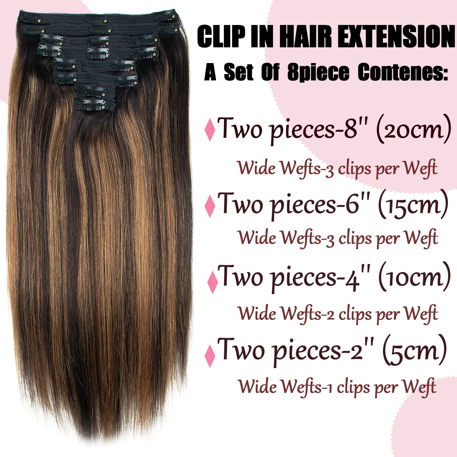 Natural Black to Chestnut Brown Balayage Ombre Clip-In Hair Extensions - 100% Real Human Hair, 8pcs 120g, 16 Inch, Straight (#1B/6/1B) | Seamless Invisible Clip-ons for Volume & Length | Perfect for Parties, Weddings & Daily Styling