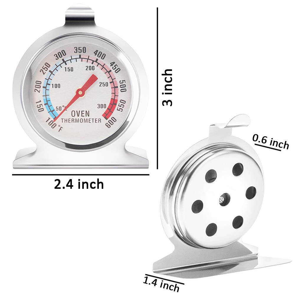 Anvin Large Dial Oven Thermometer - Dual Scale 50-300°C/100-600°F - Hanging & Standing Steel Cooking Thermometer for BBQ, Baking, Roasting - Perfect for Grills, Ovens, Smokers (Pack of 2)