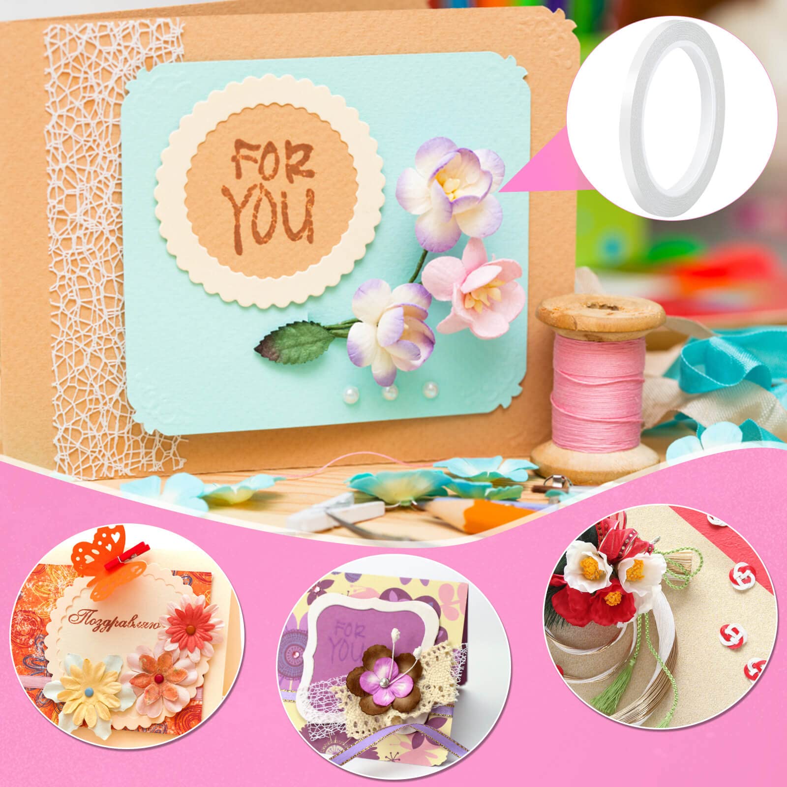 anezus Double Sided Adhesive Tape for Crafts - 2 Rolls Strong Sticky Tape for Scrapbooking, Card Making, DIY Projects & Home Decor | Perfect for Paper Crafts, Photo Albums & Wall Decoration