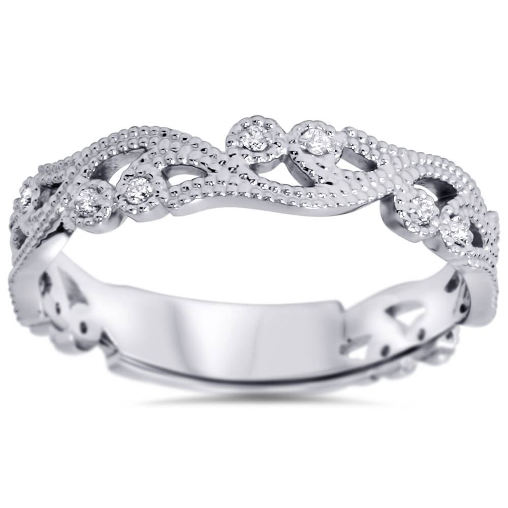 1/6ct Vintage Scroll Stackable Diamond Ring - 14K White Gold Engagement Wedding Band for Women - Perfect for Anniversary, Proposal & Everyday Elegance