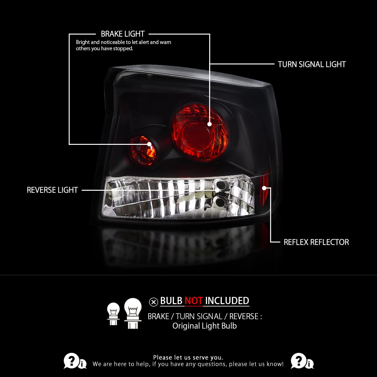 AUTOZENSATION Black Housing Clear Lens Tail Lights for 2005-2008 Dodge Charger - Left & Right Pair Assembly - Upgrade Your Car's Rear Style & Visibility for Night Driving