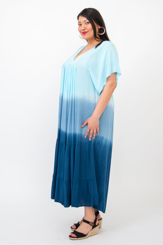 Turquoise Dip Dye Empress Dress - Elegant Boho Maxi Dress for Women | Perfect for Beach Vacations, Summer Weddings & Boho Chic Outfits