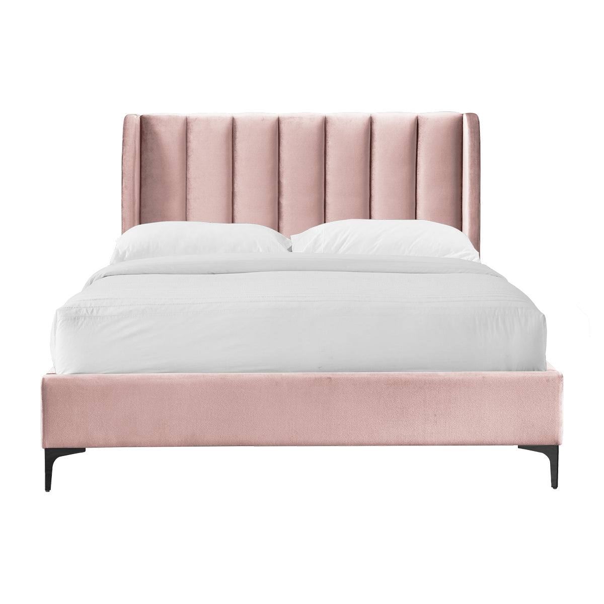 Georgia Velvet Double Bed - Luxurious Soft Fabric Upholstered Queen Size Bed Frame with Sturdy Wooden Legs for Modern Bedroom Decor | Perfect for Master Bedrooms, Guest Rooms & Cozy Apartments