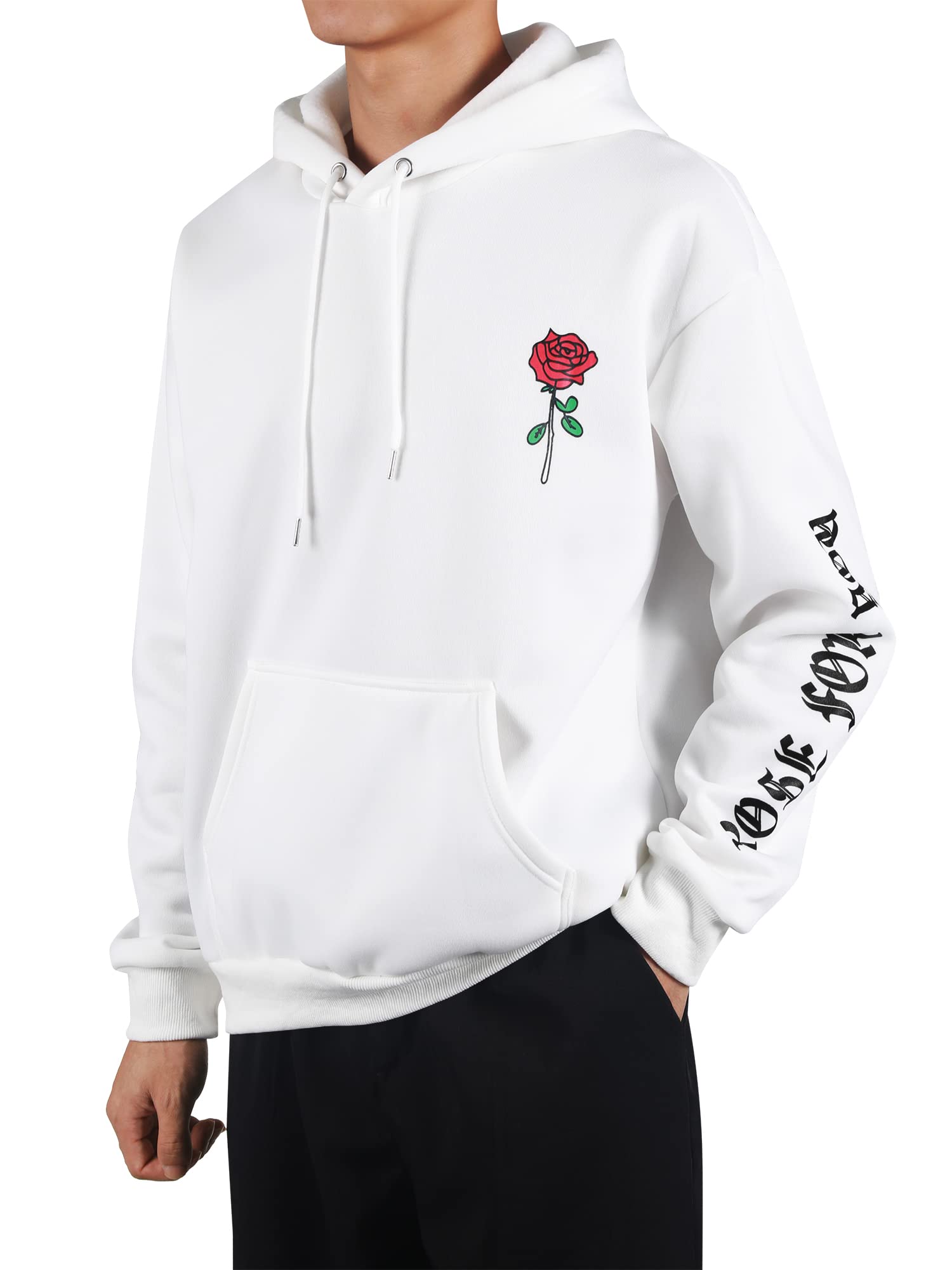 ZAFUL Men's Fleece Sweatshirt - Unisex Rose Letter Graphic Pullover Hoodie with Kangaroo Pocket | Cozy Winter Wear for Outdoor Activities & Casual Street Style