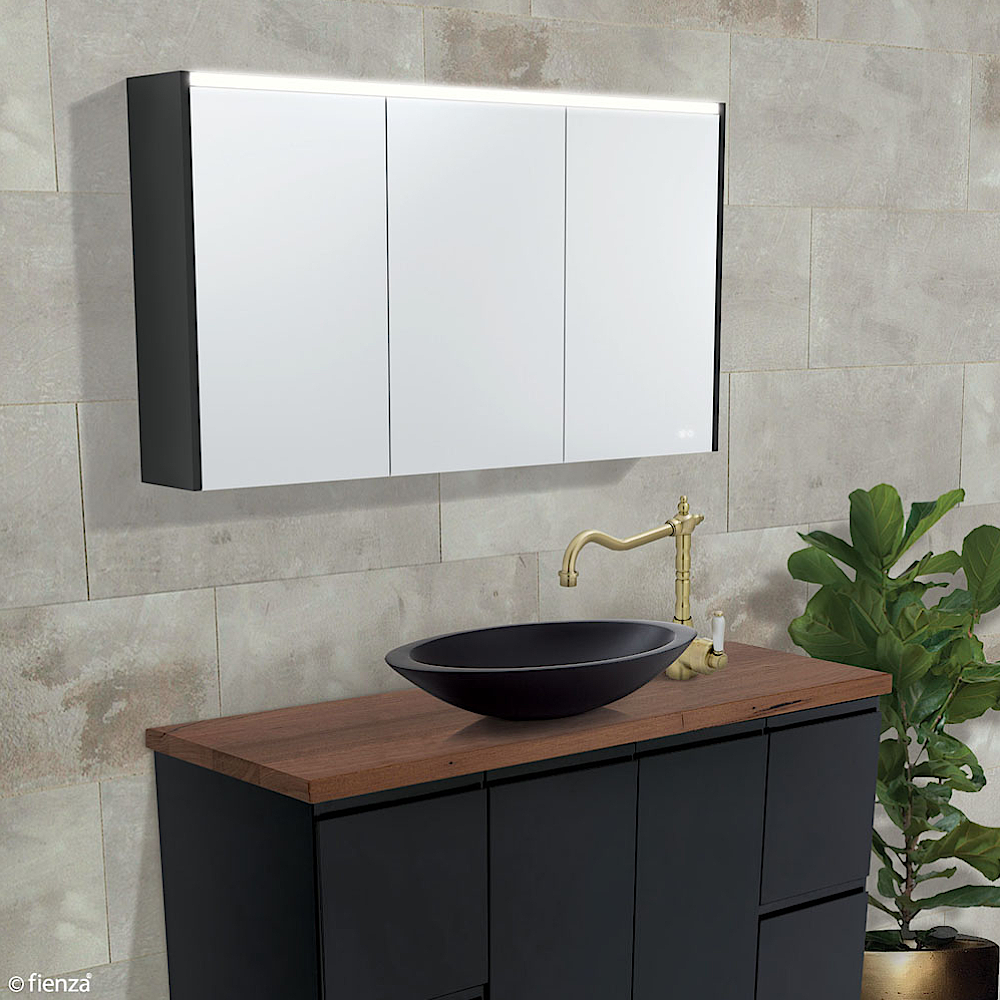 Fienza PSC1200W 48-Inch LED Bathroom Vanity Mirror Cabinet with Touch Sensor - Gloss White Finish for Modern Bathrooms & Powder Rooms