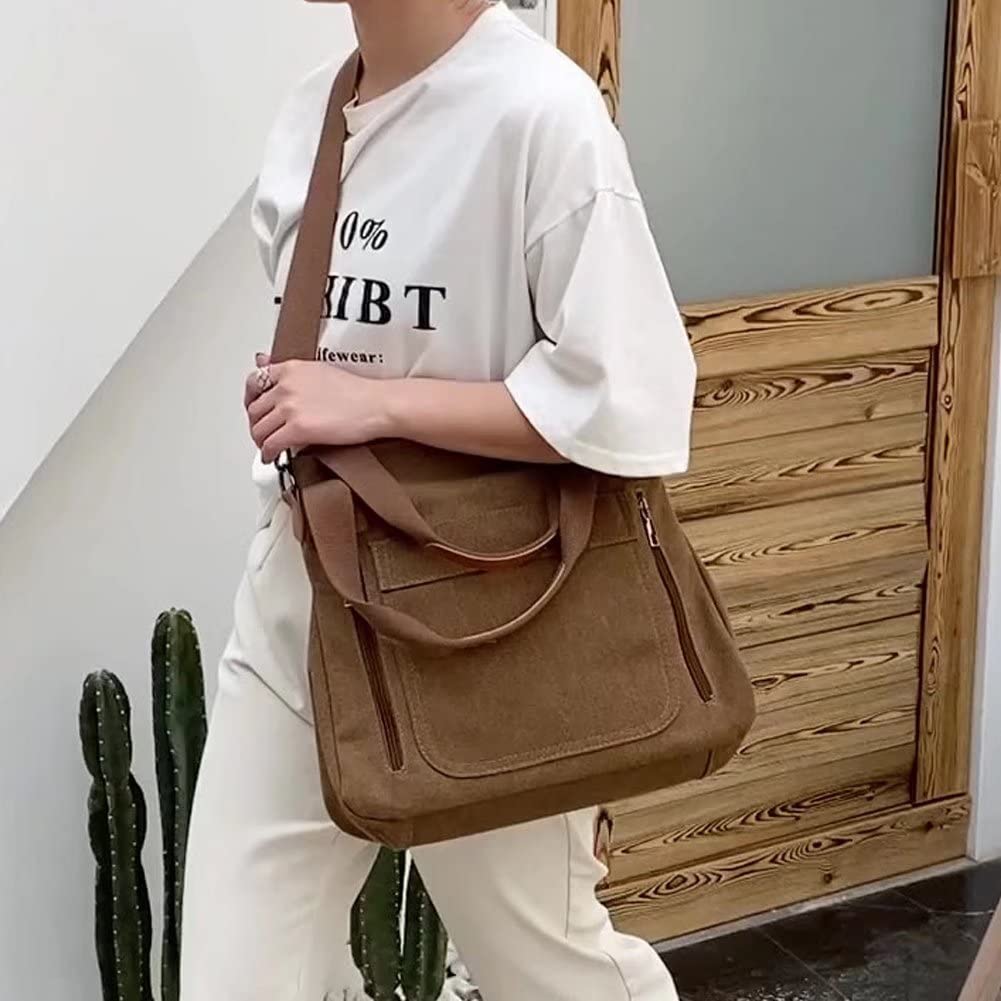 Stylish ROUROU Canvas Shoulder Bag for Women - Large Capacity Top Handle Tote & Crossbody Purse - Perfect for Work, Travel & Everyday Use