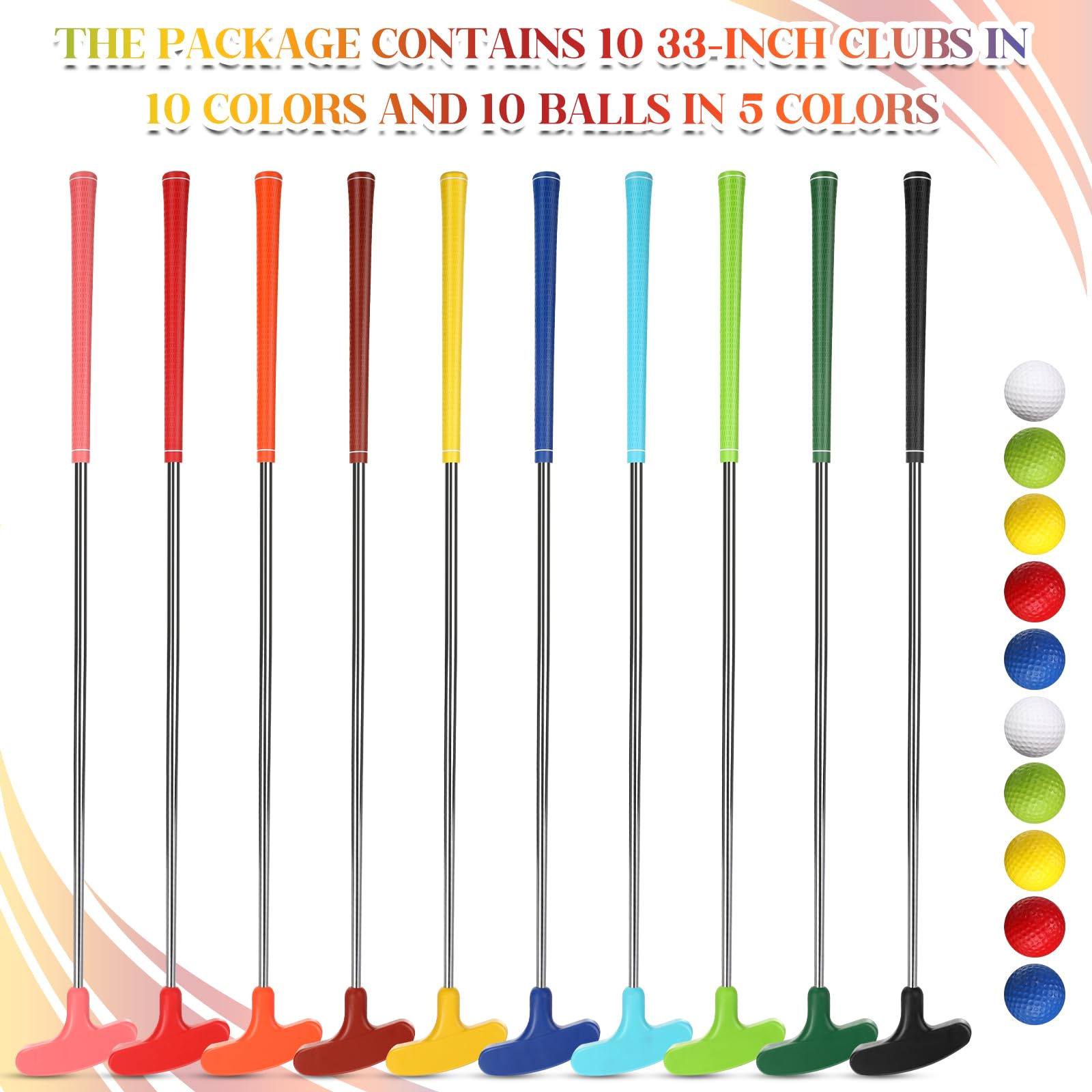 10 Pack Junior Golf Putters with Practice Balls - Left & Right Handed Mini Golf Clubs for Kids, Teens & Adults | Perfect for Backyard Practice, Indoor Training & Family Fun Games