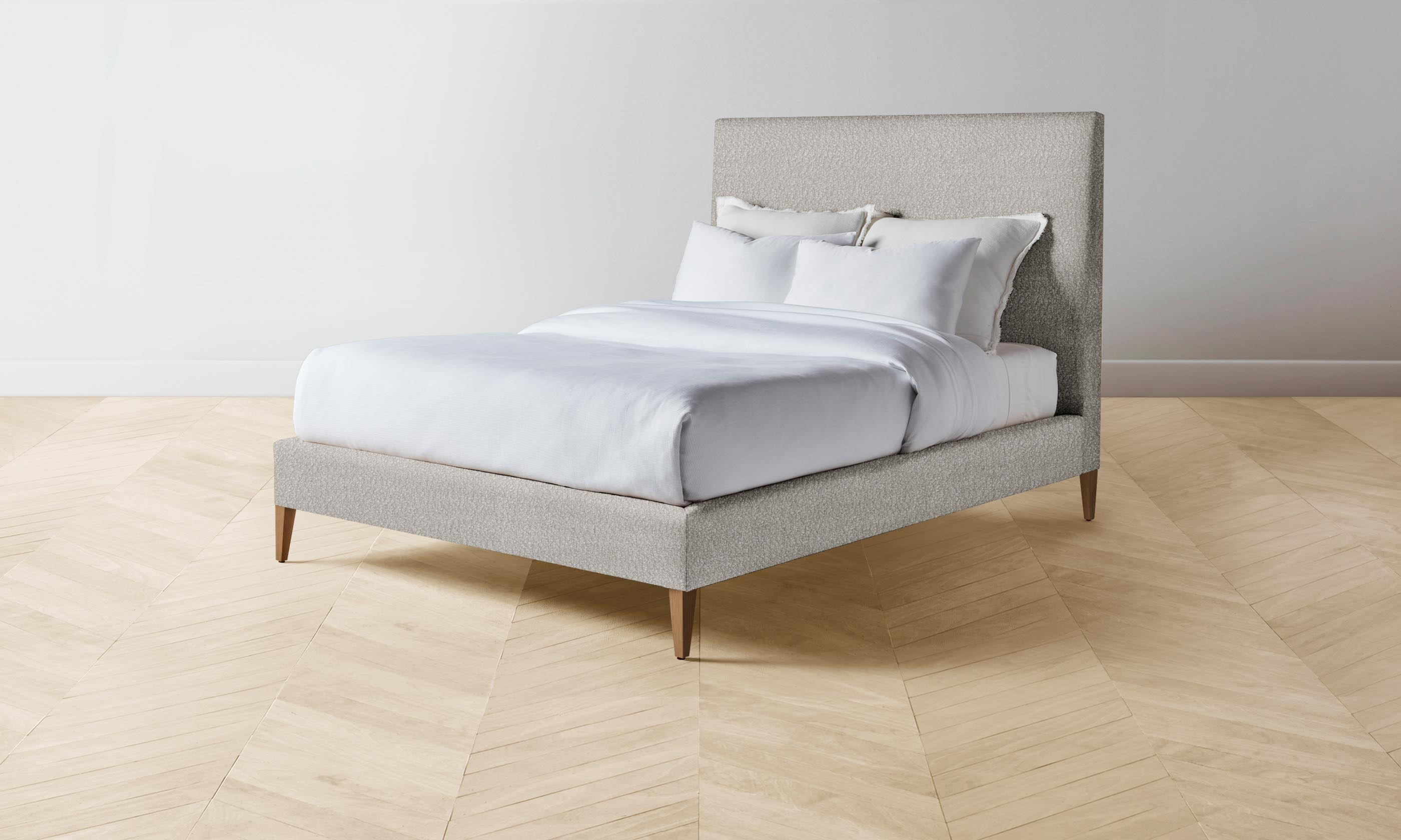 The Essex Bed - Italian Bouclé Fossil Upholstered Platform Bed Frame | Modern Luxury Bedroom Furniture for Master Suite & Guest Room