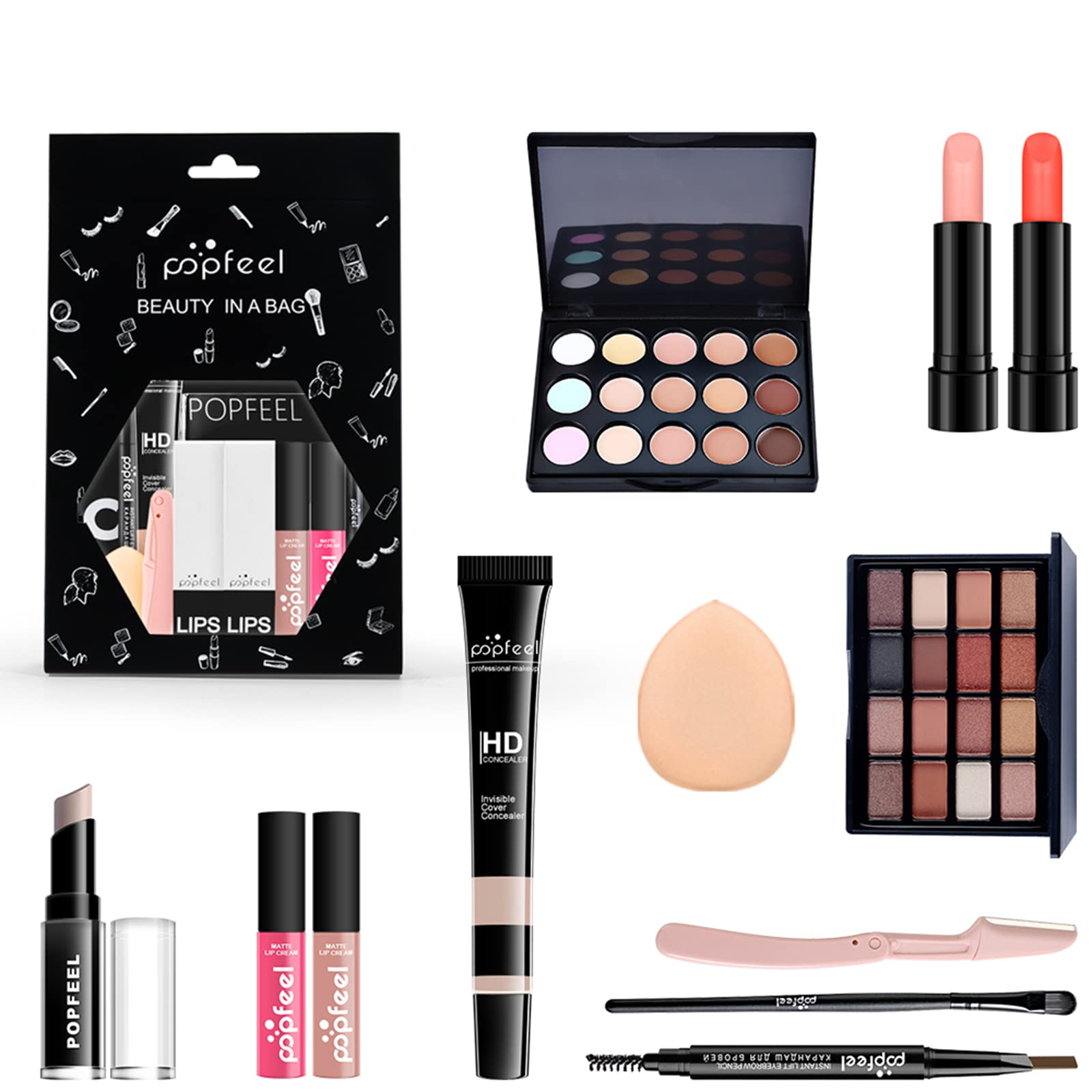 Joyeee All-in-One Makeup Kit for Women - Complete Cosmetic Set with Eyeshadow, Lipstick, Lip Gloss, Concealer & Eyebrow Pencil | Perfect Makeup Gift Set for Beginners & Essential Starter Bundle | Great for Everyday Use, Special Occasions & Travel