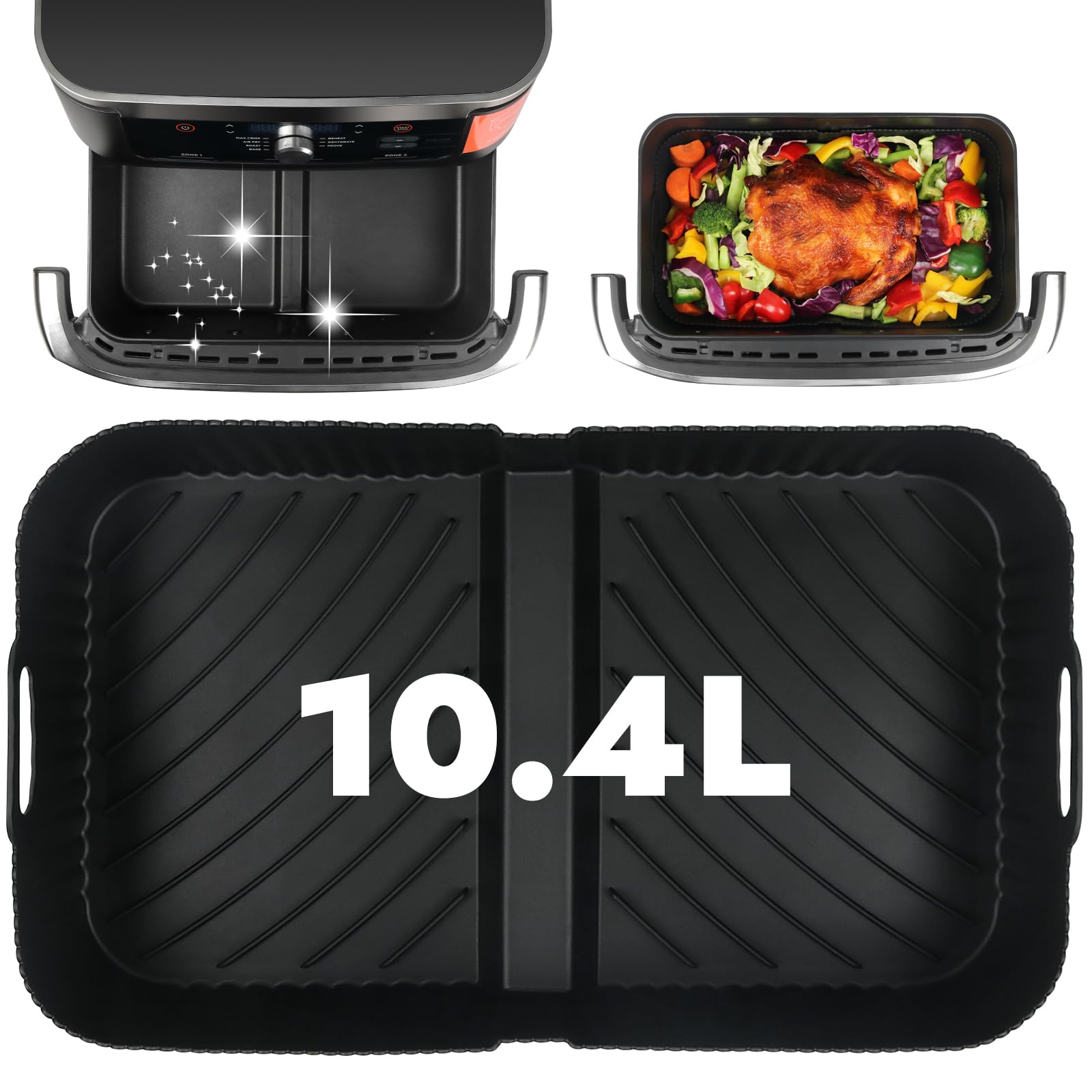 GINOYA Large Air Fryer Liners for Ninja AF500UK & Duronic AF34 - Reusable Silicone Accessories for 10.4L & 10L Air Fryers (2PCS) - Perfect for Healthy Cooking, Roasting, Baking & Frying at Home