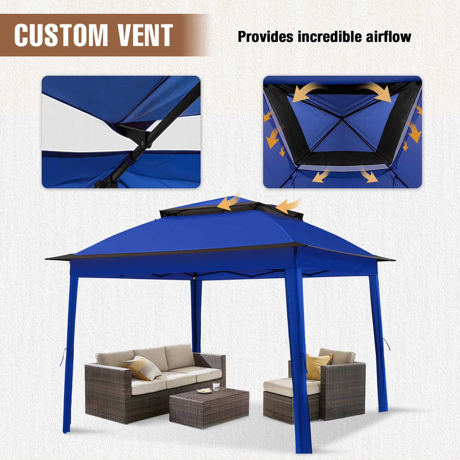 11x11 Outdoor Pop Up Gazebo Tent with Mesh Walls - Portable Canopy for Patio, Lawn, Backyard, Deck & Camping - UV Protection & Weather Resistant - Perfect for BBQs, Parties & Outdoor Relaxation (Blue)