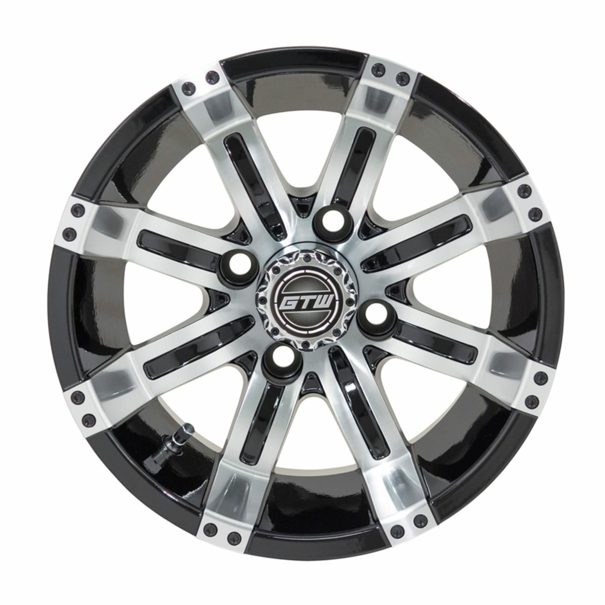 GTW Tempest 12 Inch Golf Cart Wheels with 205/30-12 Fusion Low Profile Street Tires - Machined & Black Wheels (Set of 4) - Perfect for Street Legal Golf Carts, Neighborhood Cruisers & Custom Golf Cart Upgrades