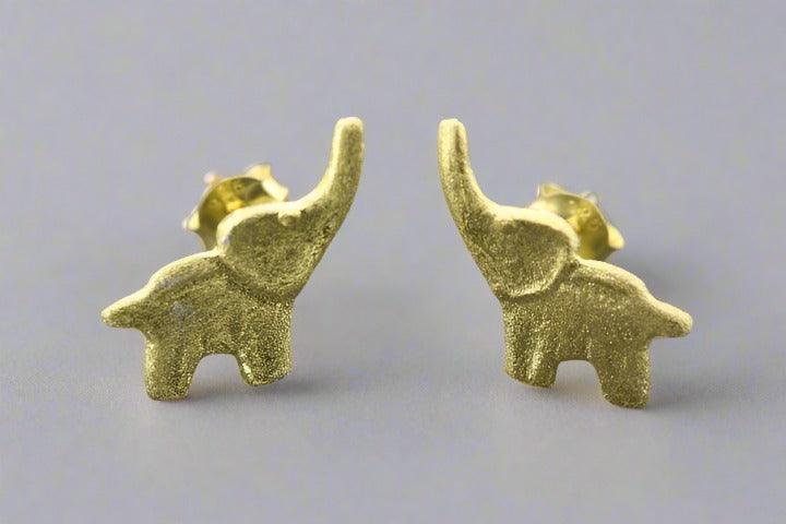 Lucky Elephant Stud Earrings - Gold Over Silver Hoop Earrings for Women - Perfect for Everyday Wear, Parties & Gifts