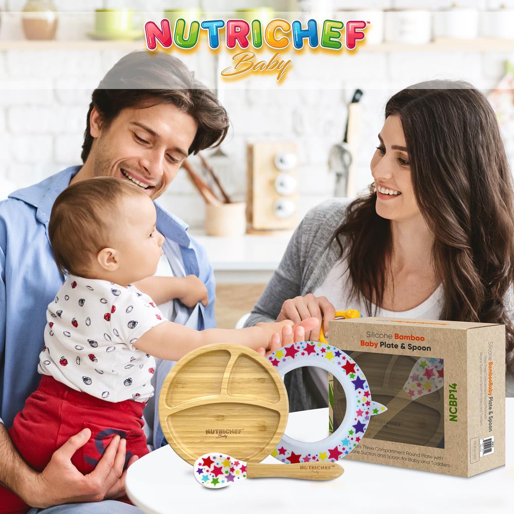 Eco-Friendly Silicone Bamboo Baby Plate & Spoon Set - BPA-Free, Non-Slip Toddler Feeding Dish with Spoon - Perfect for Home, Travel & Daycare Use