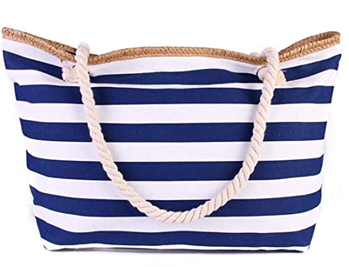 Loinrodi Large Striped Canvas Beach Bag with Top Zipper Closure & Waterproof Lining - Women's Tote Shoulder Bag for Gym, Travel, and Beach Day Essentials | Perfect for Poolside, Vacation, and Summer Outings