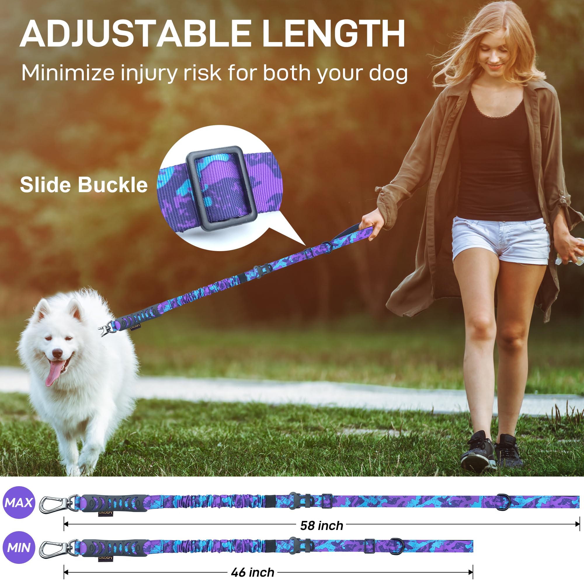 Heavy Duty Tactical Dog Leash 4-6FT - Strong Bungee Leash for Large Dogs Up to 150lbs - Reflective Dog Leash with Car Seat Belt Clip - Perfect for Training, Walking & Hiking with Small, Medium & Large Dogs