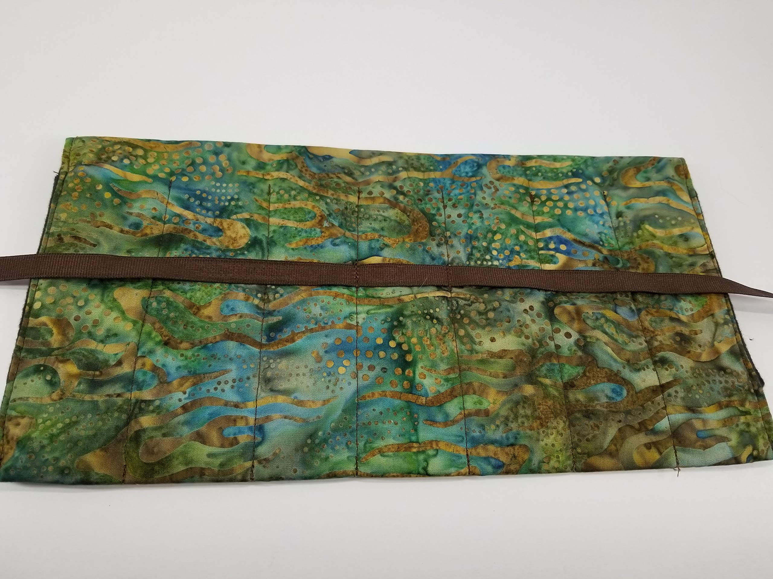 Blue Green and Brown Batik Brocade Straight Edge Razor Storage Case - Premium Handmade Razor Holder for Men's Shaving Kit - Perfect for Travel, Bathroom Organizer & Barber Shop Storage