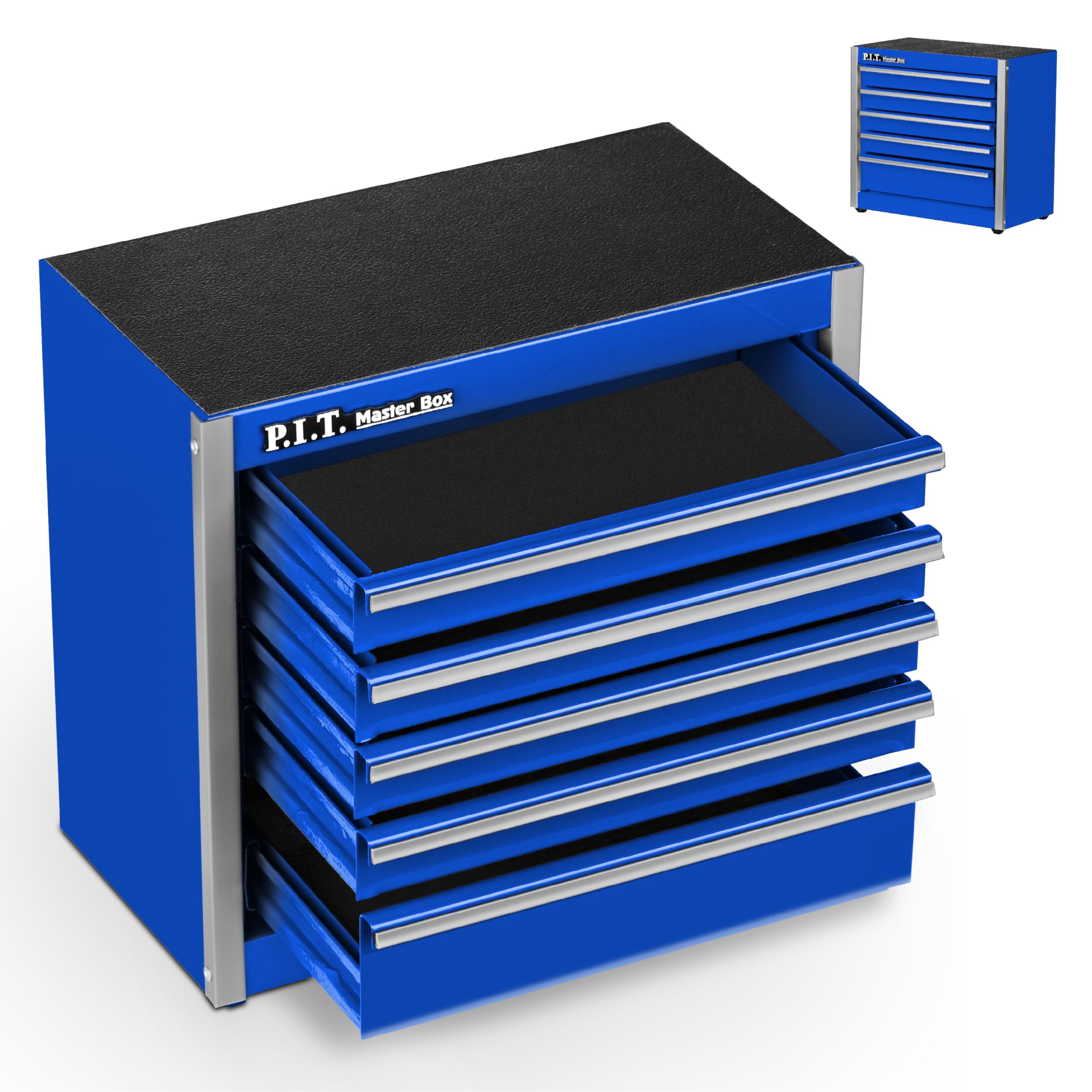 P.I.T. Mini Blue 5-Drawer Steel Tool Box - Portable Stackable Tool Storage Case with Liner for Home DIY, Garage & Workshop Organization - Perfect for Mechanics, Handymen & Craft Enthusiasts
