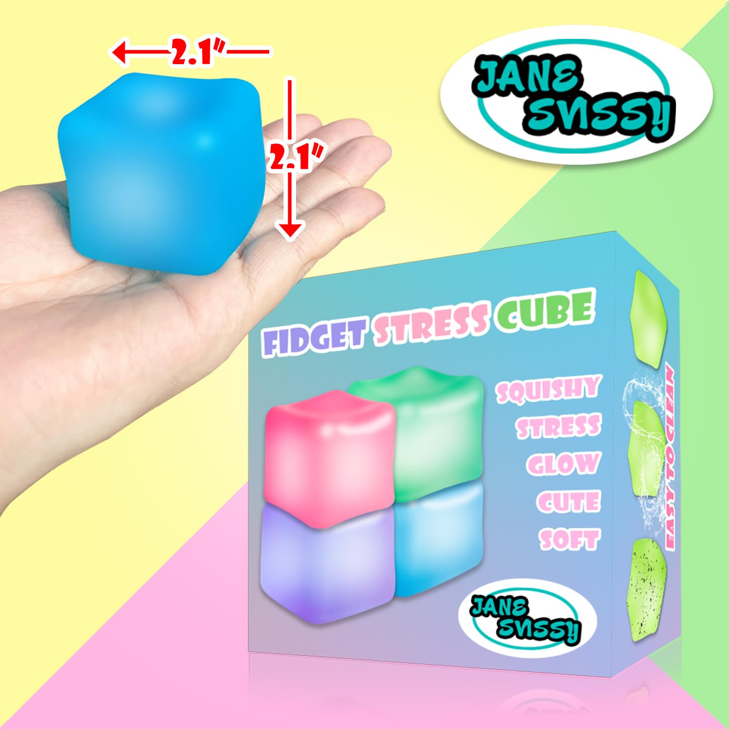 4Pcs Glow in The Dark Stress Relief Cube - Super Solid Squishy Sensory Fidget Toys for Kids & Adults - High Density Squeeze Balls for Anxiety, ADHD, Office & Classroom Focus