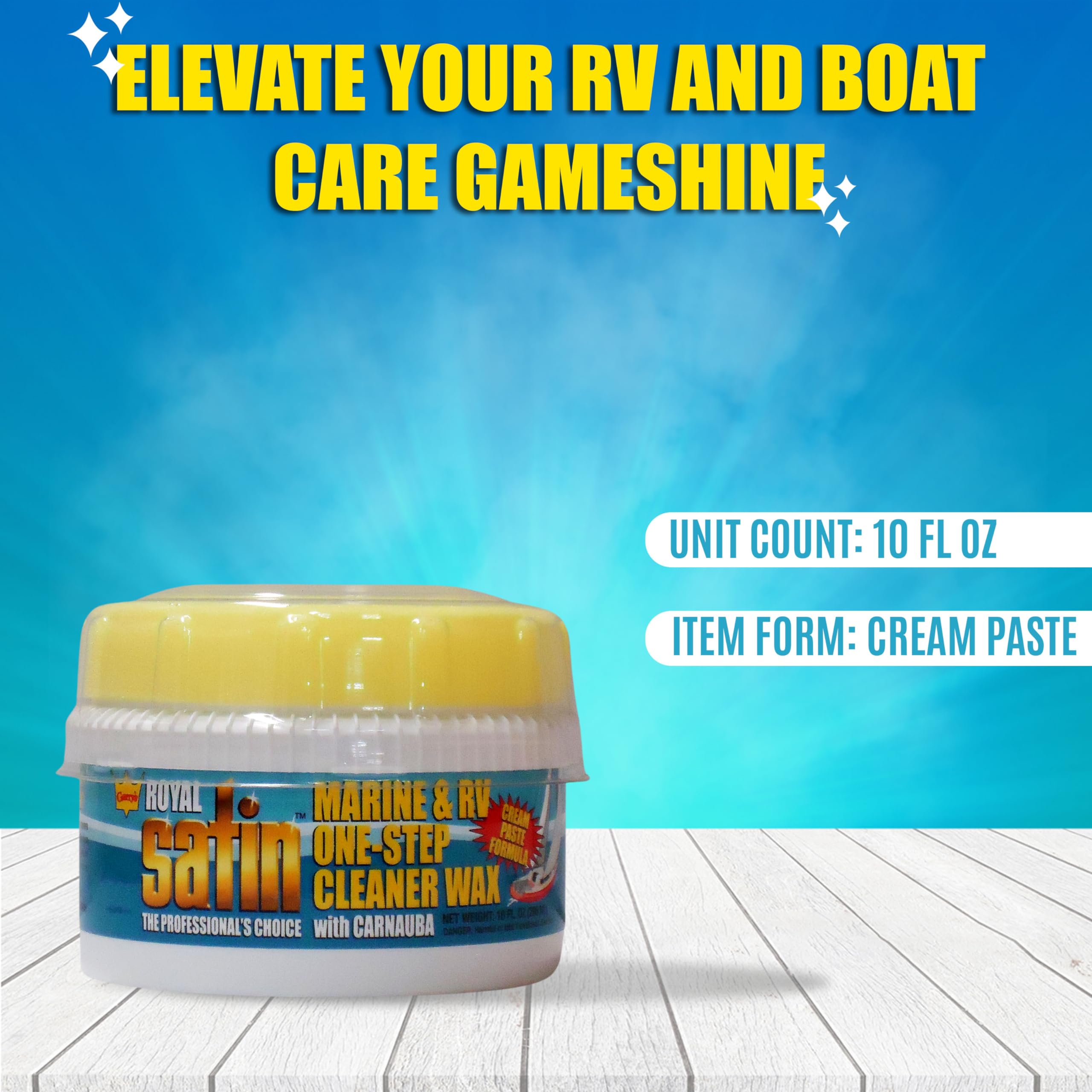 Garry's Royal Satin Marine & RV ONE STEP Cleaner Wax - 10 oz | All-in-One Boat, RV & Vehicle Polish & Protectant | Restores Shine & Protects Against UV Rays