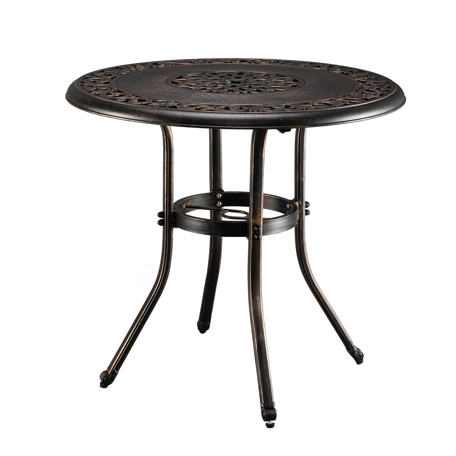 VINGLI 32 Inch Round Outdoor Dining Table with Umbrella Hole - Durable Cast Aluminum Patio Bistro Table for Garden, Backyard, Poolside - Weather-Resistant Bronze Finish (32