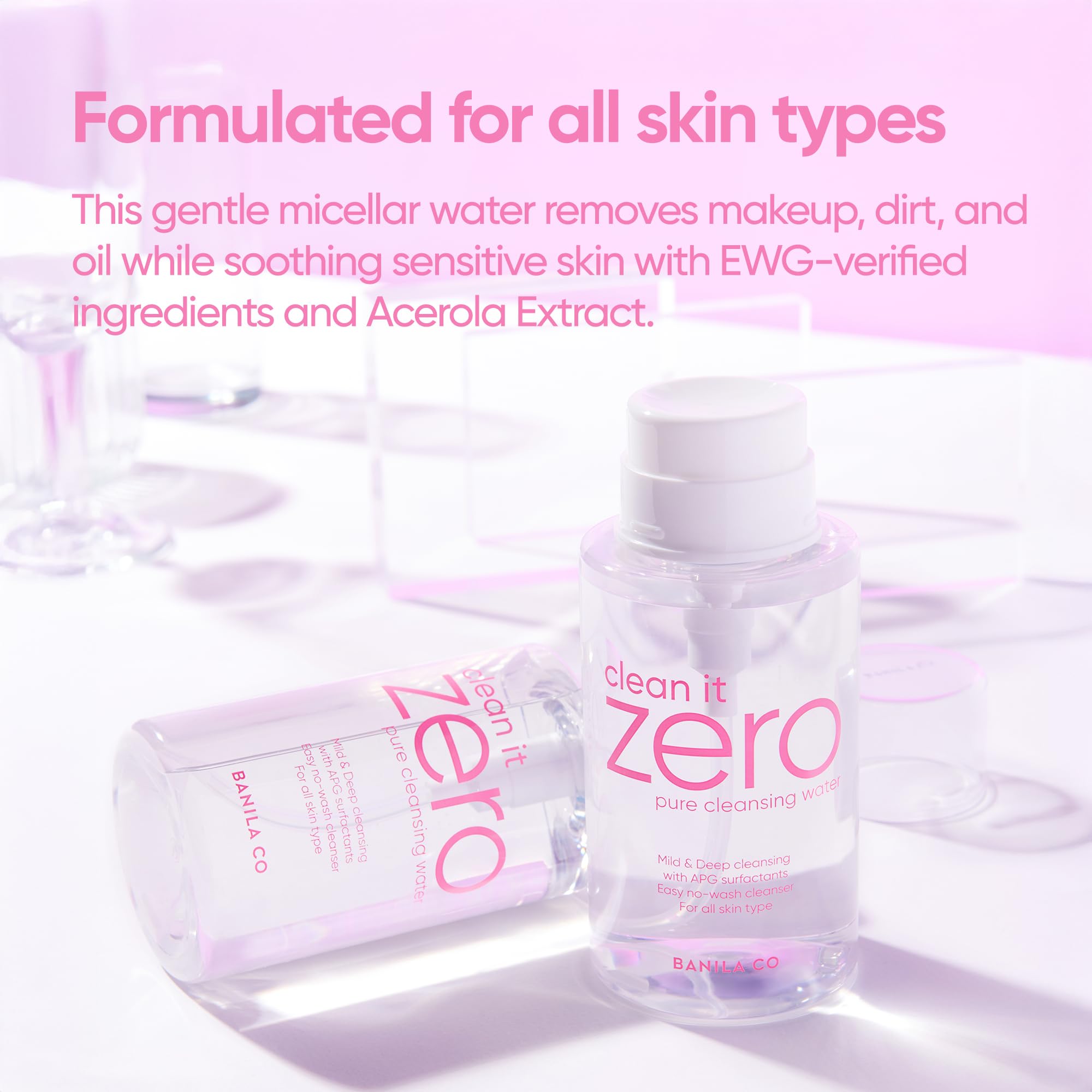 Banila Co Clean It Zero Pure Cleansing Water - Gentle Micellar Cleanser for Sensitive Skin | Oil-Free Makeup Remover & Facial Cleanser (310ml/10.48oz) | Perfect for Travel, Daily Skincare & Quick Makeup Removal