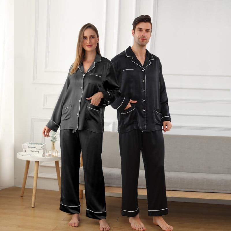 Premium Long Silk Pajama Set for Women & Men - Soft Luxurious Couple's Sleepwear for Home & Lounge - Perfect for Anniversary Gifts & Romantic Nights