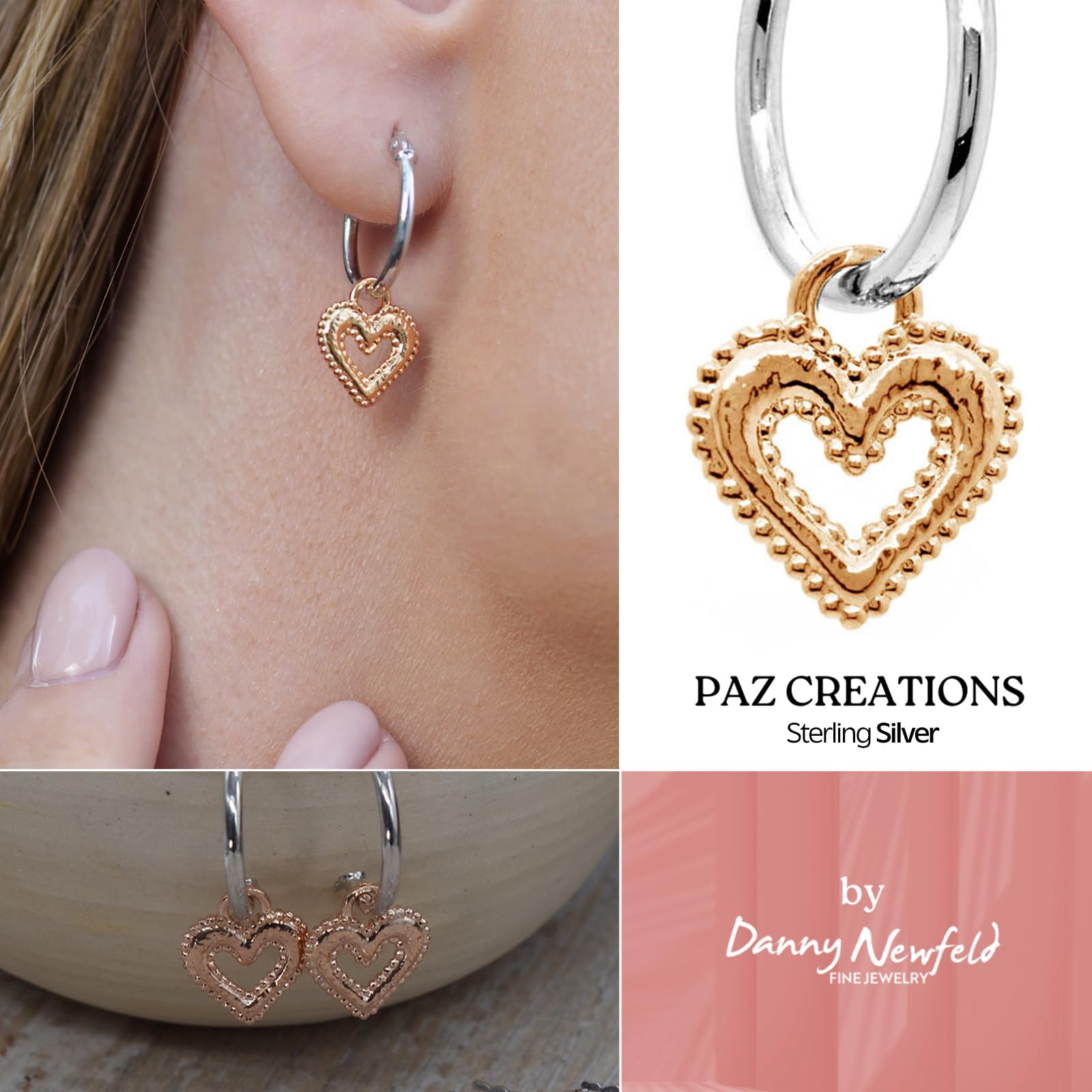 925 Sterling Silver Heart Hoop Earrings with Heart Charm - Hypoallergenic Dainty Hoops for Women & Girls | Trendy Gold/Rose Gold/Silver Jewelry by Paz Creations | Perfect for Valentine's Day, Anniversary Gifts & Everyday Wear