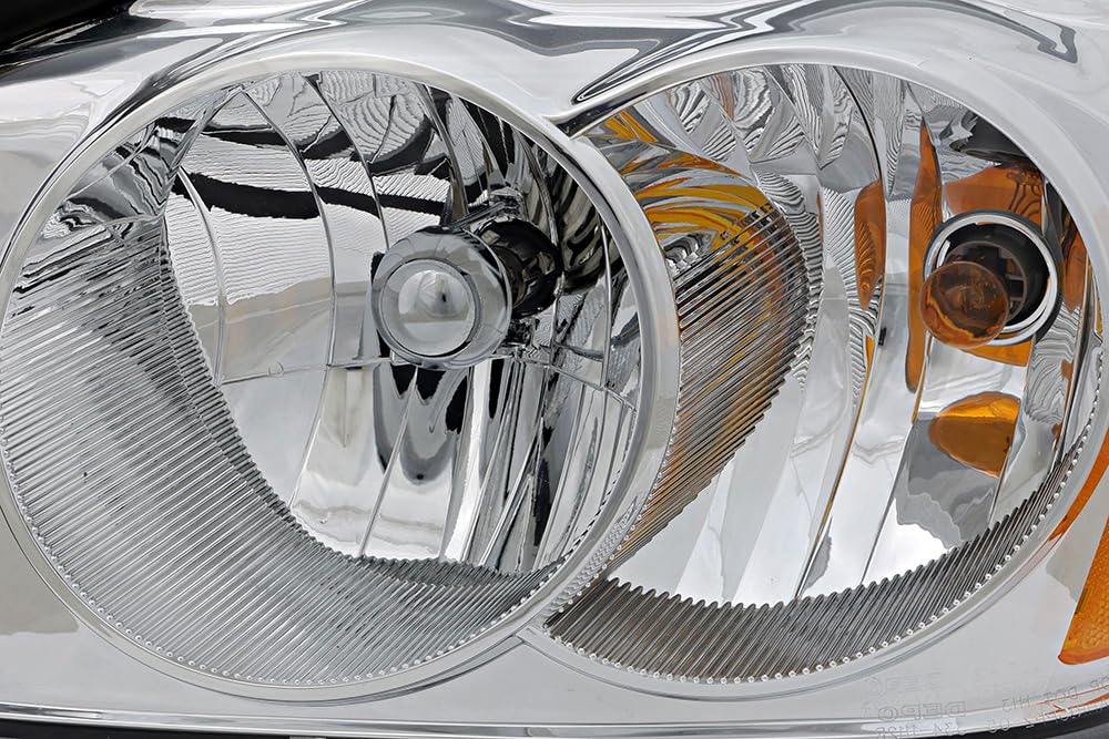 2006-2007 Dodge Dakota Replacement Headlights Set - Halogen Chrome Trim Headlamp Assembly for Driver & Passenger Side - Perfect for Night Driving & Off-Road Adventures