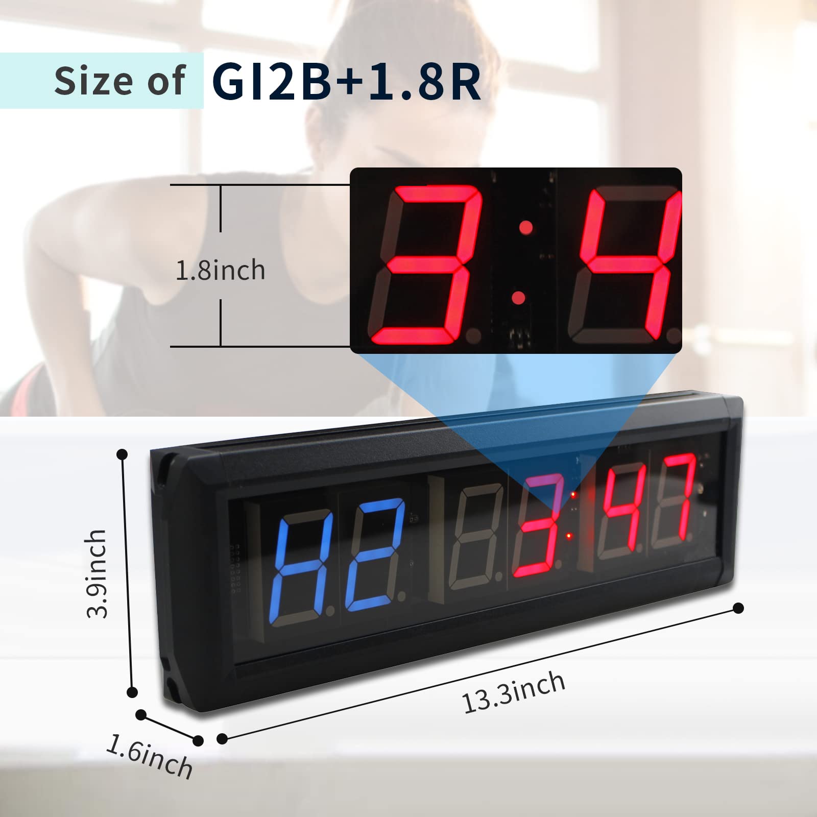 1.8 Inch Digital LED Interval Wall Clock - CrossFit Gym Timer, Sports Exercise Training Timer, Fitness & Kitchen Timer for Home, Gym, and Workouts