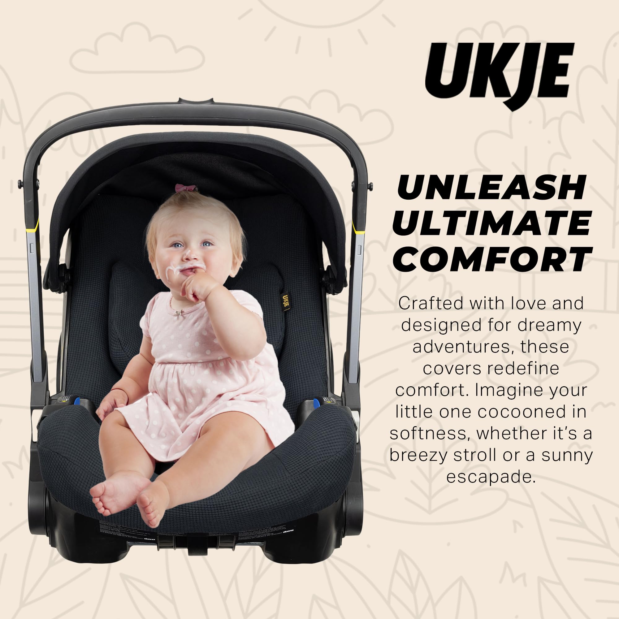 UKJE Protective Car Seat Stroller Cover for Doona - Cotton Infant Seat Liner, Easy to Clean & Install, Black Waffle Design - Perfect for Newborns, Travel, and Daily Use