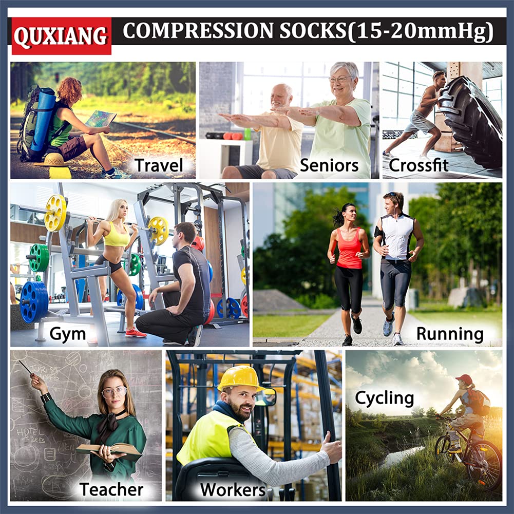 QUXIANG Copper Compression Socks for Women & Men (8 Pairs) - 15-20 mmHg Graduated Support Socks for Improved Circulation, Running, Cycling & Athletic Performance - Perfect for Workouts, Travel & Recovery
