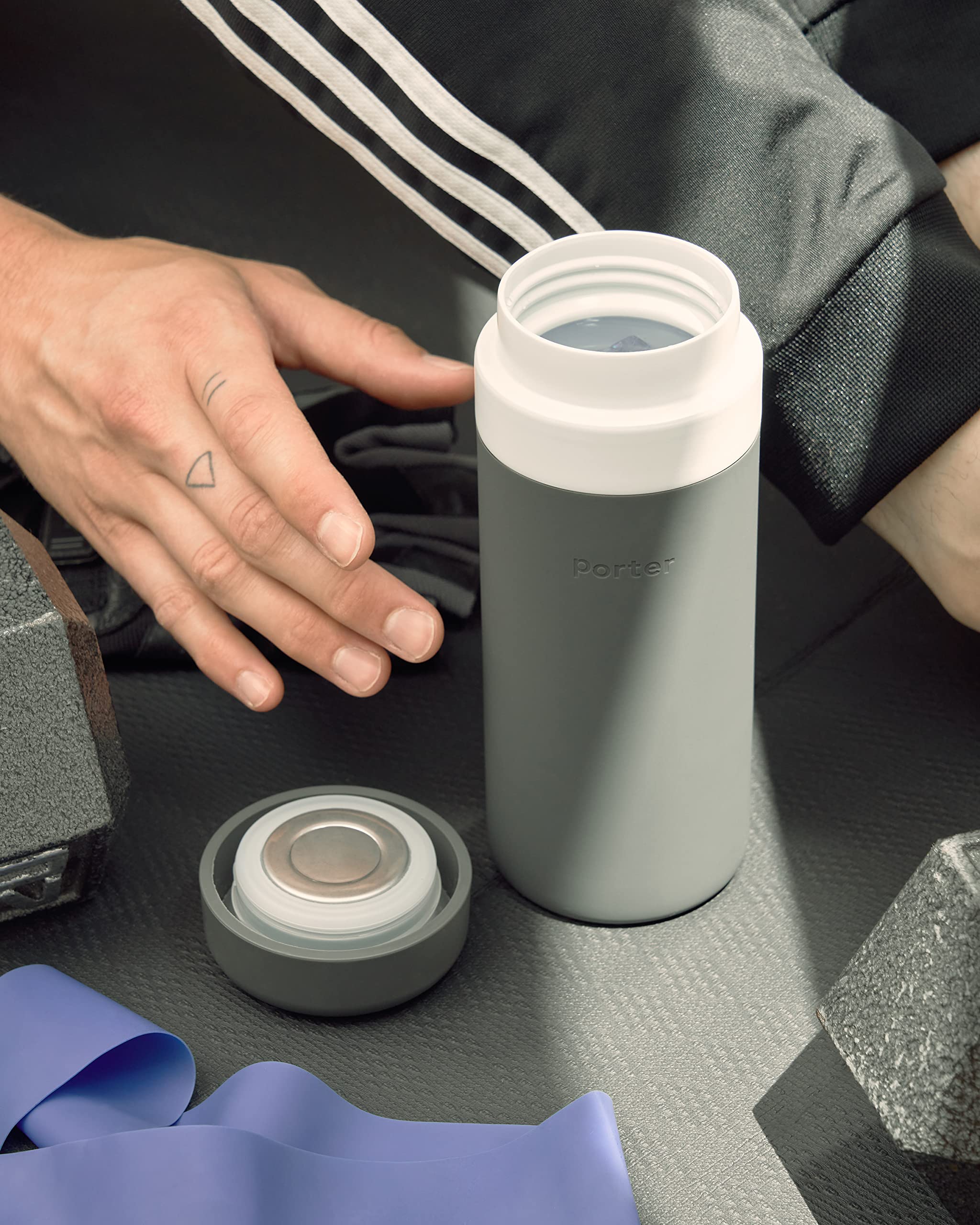 W&P Porter 16 oz Insulated Water Bottle - Ceramic Coated for Clean Taste, Wide Mouth Vacuum Flask for Coffee & Tea - Dishwasher Safe, Charcoal (Pack of 3) - Perfect for Office, Gym, Hiking & Outdoor Activities