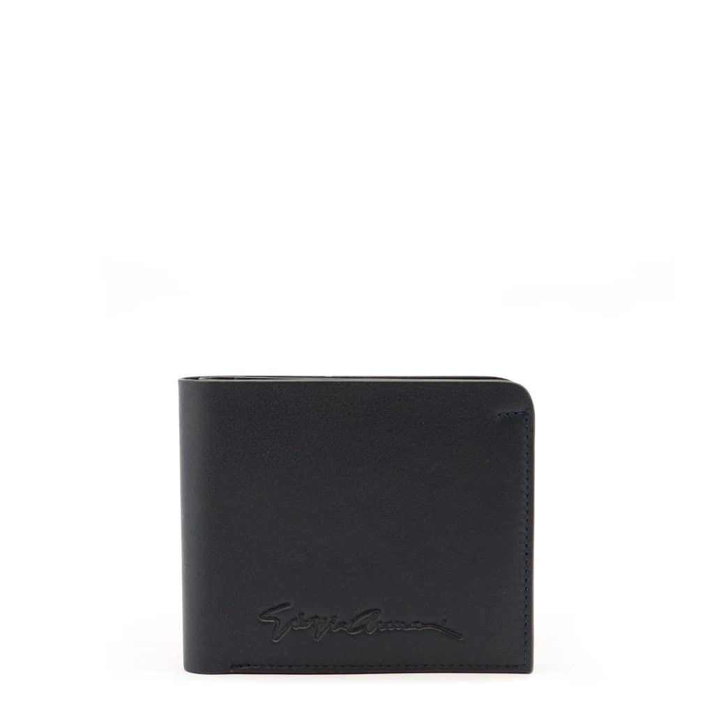 Giorgio Armani Men's Genuine Leather Slim Blue Wallet - Premium Bifold Credit Card Holder for Everyday Use & Business Travel