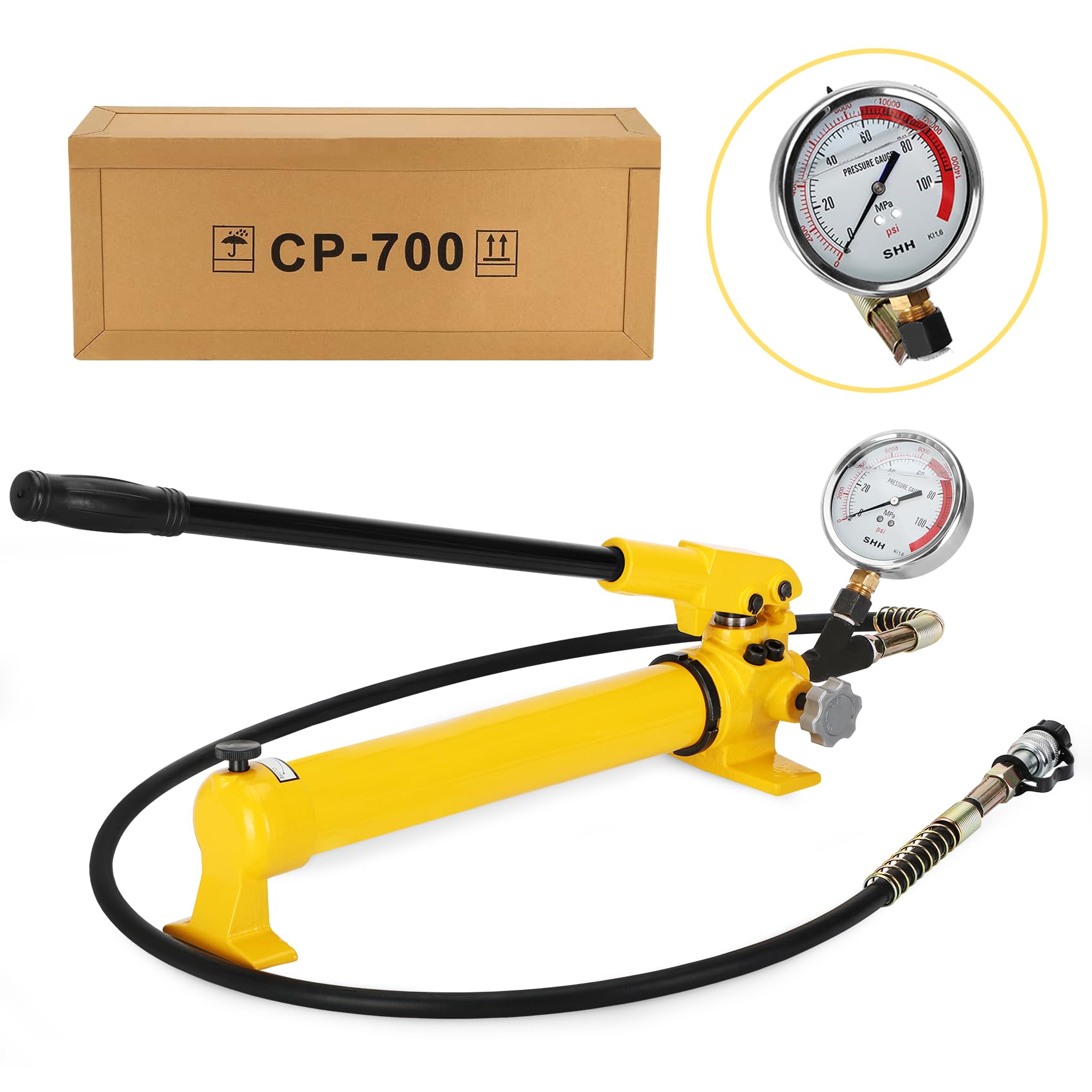 CP-700 Hydraulic Power Hand Pump - 2 Speed 900cc High Pressure Portable Hydraulic Pump (10000 PSI) with Pressure Oil Gauge - Ideal for Automotive Repair, Construction Equipment, and Industrial Hydraulic Systems