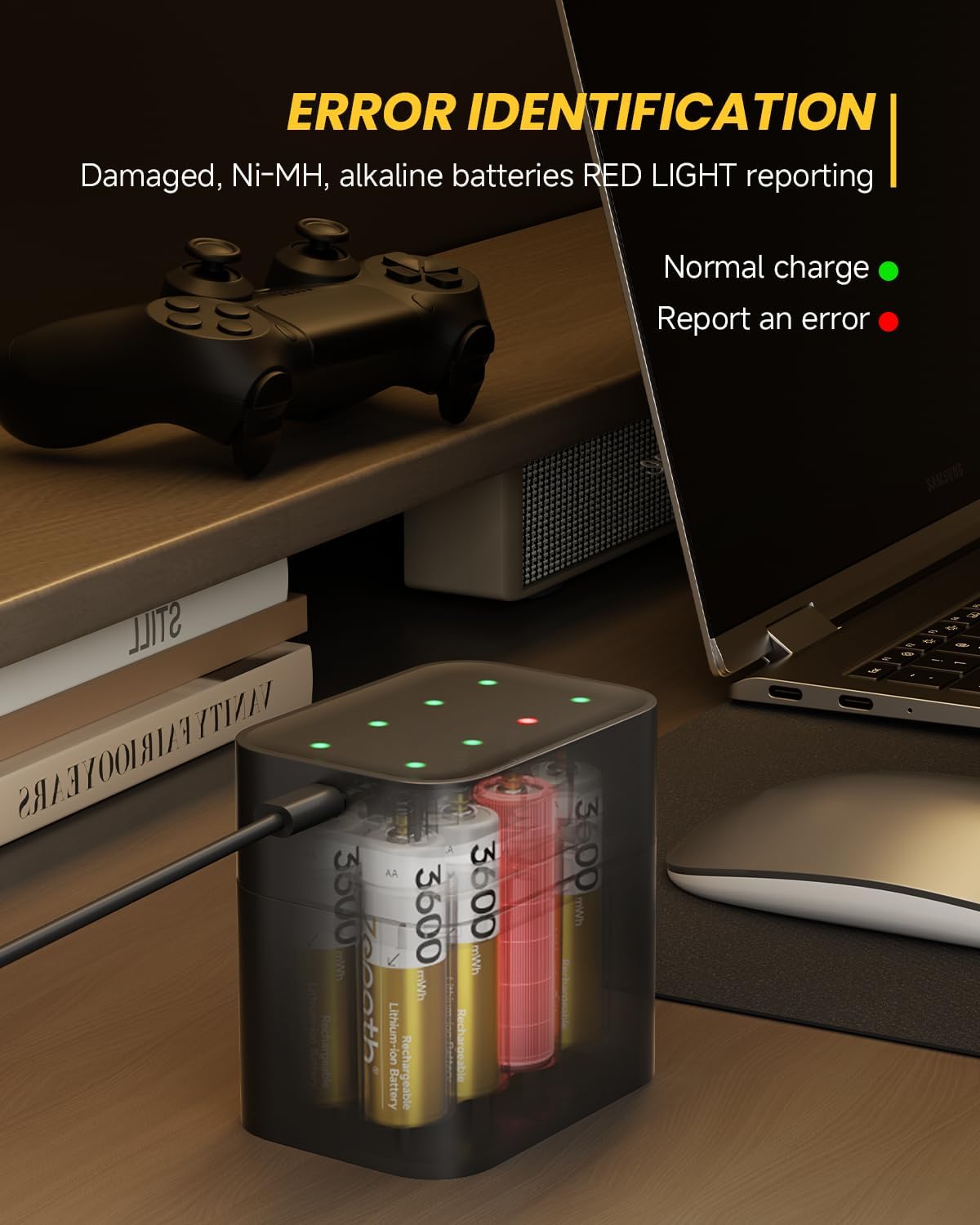 Rechargeable AA Lithium Batteries 8 Pack with Fast Charger - 3600mWh High Capacity 1.5V Long Lasting AA Lithium-ion Batteries - 2000+ Cycle Life - Perfect for Digital Cameras, Game Controllers & Smart Home Devices